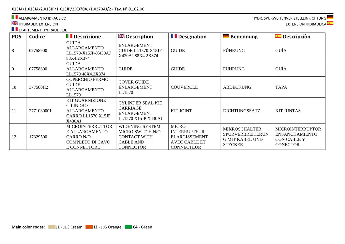 JLG X13JP X370AJ Compact Crawler Boom Parts Catalog Manual Multi language