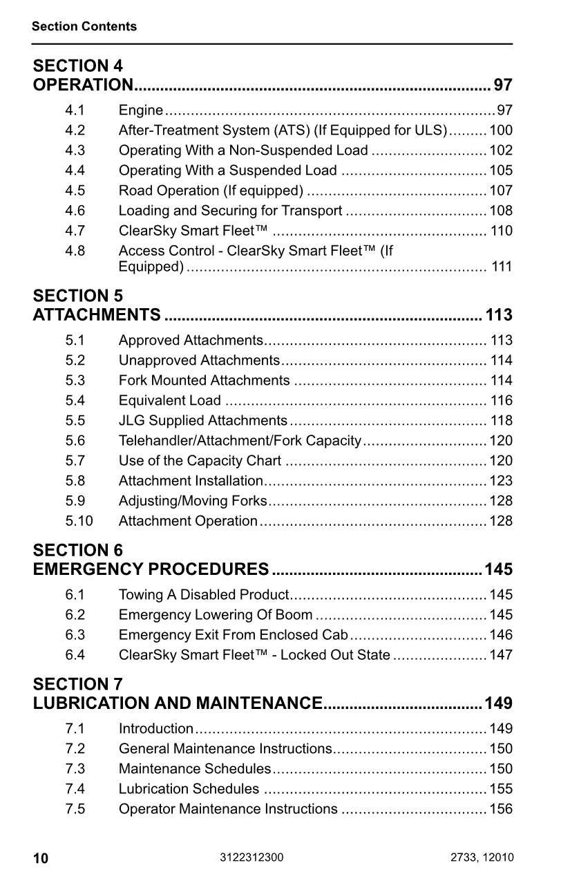 JLG 12010 2733 Telehandler Maintenance Operation Operators Manual 3122312300