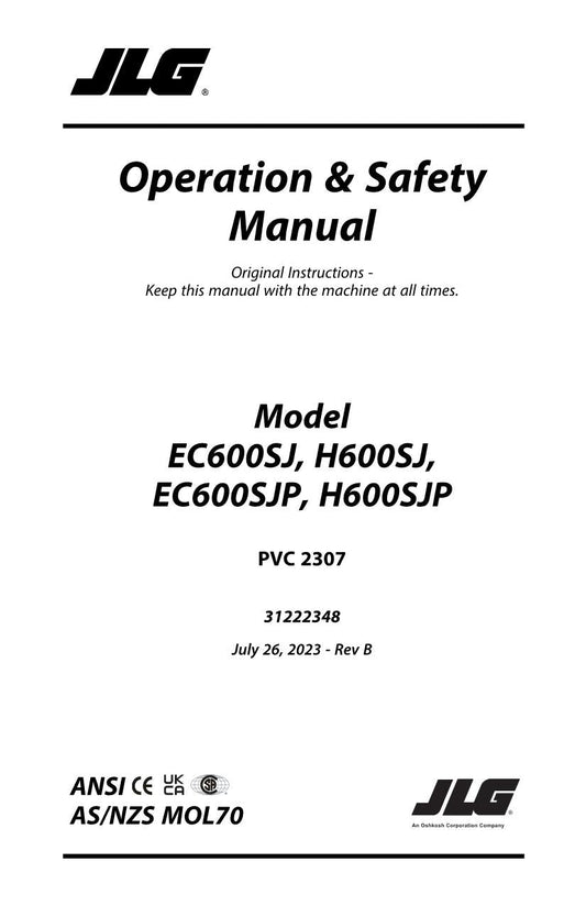 JLG EC600SJ EC600SJP H600SJ H600SJP Boom Lift Operators Manual 31222348