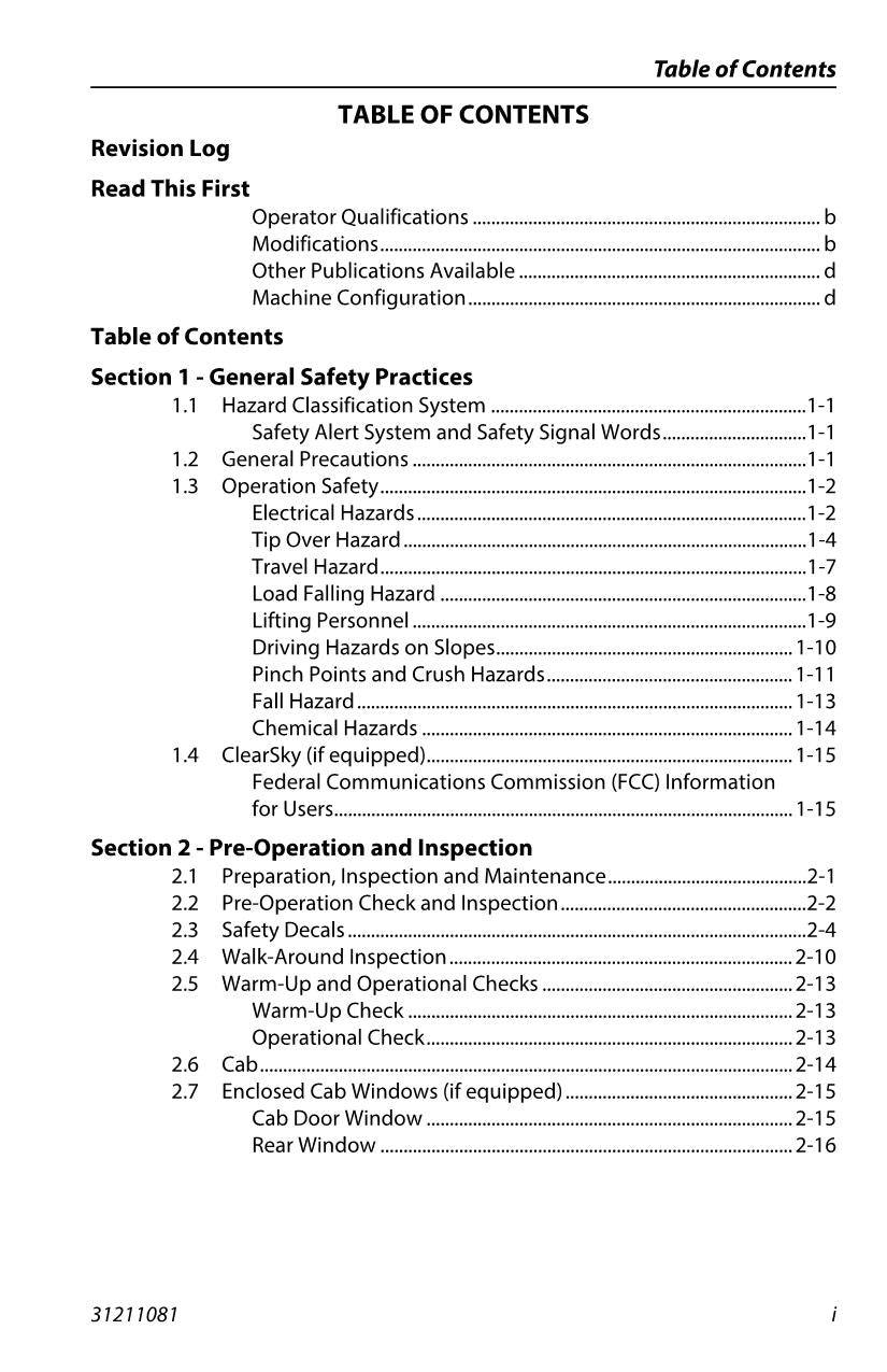 JLG 3006H 3507PS 3510PS 4008PS Telehandler Operators Manual