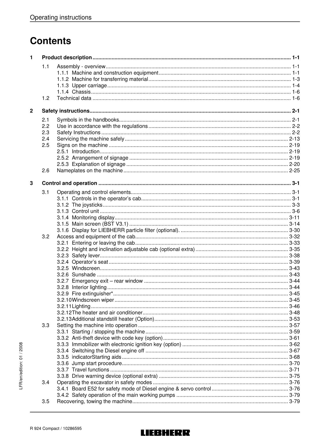 Liebherr R924 Compact Excavator Operators manual