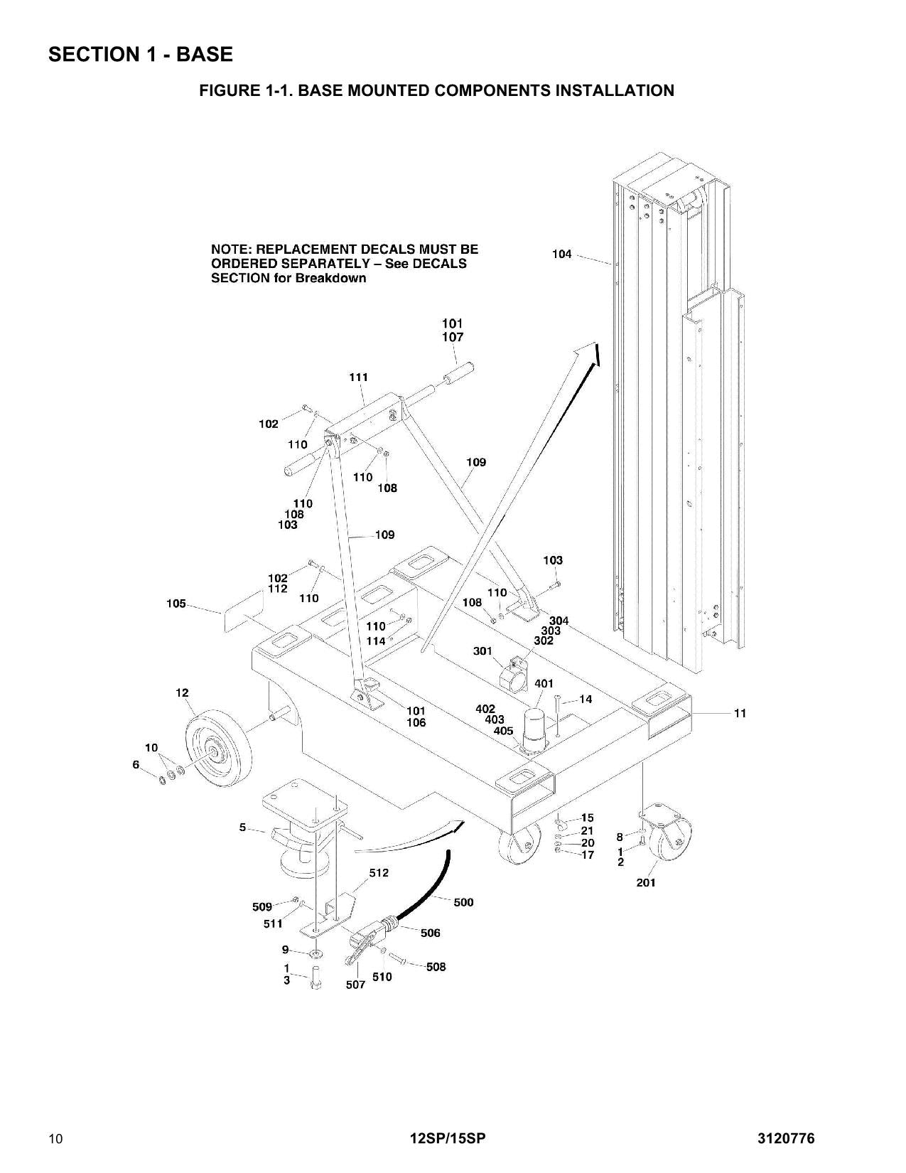 JLG 12SP 15SP Vertical Mast Parts Catalog Manual