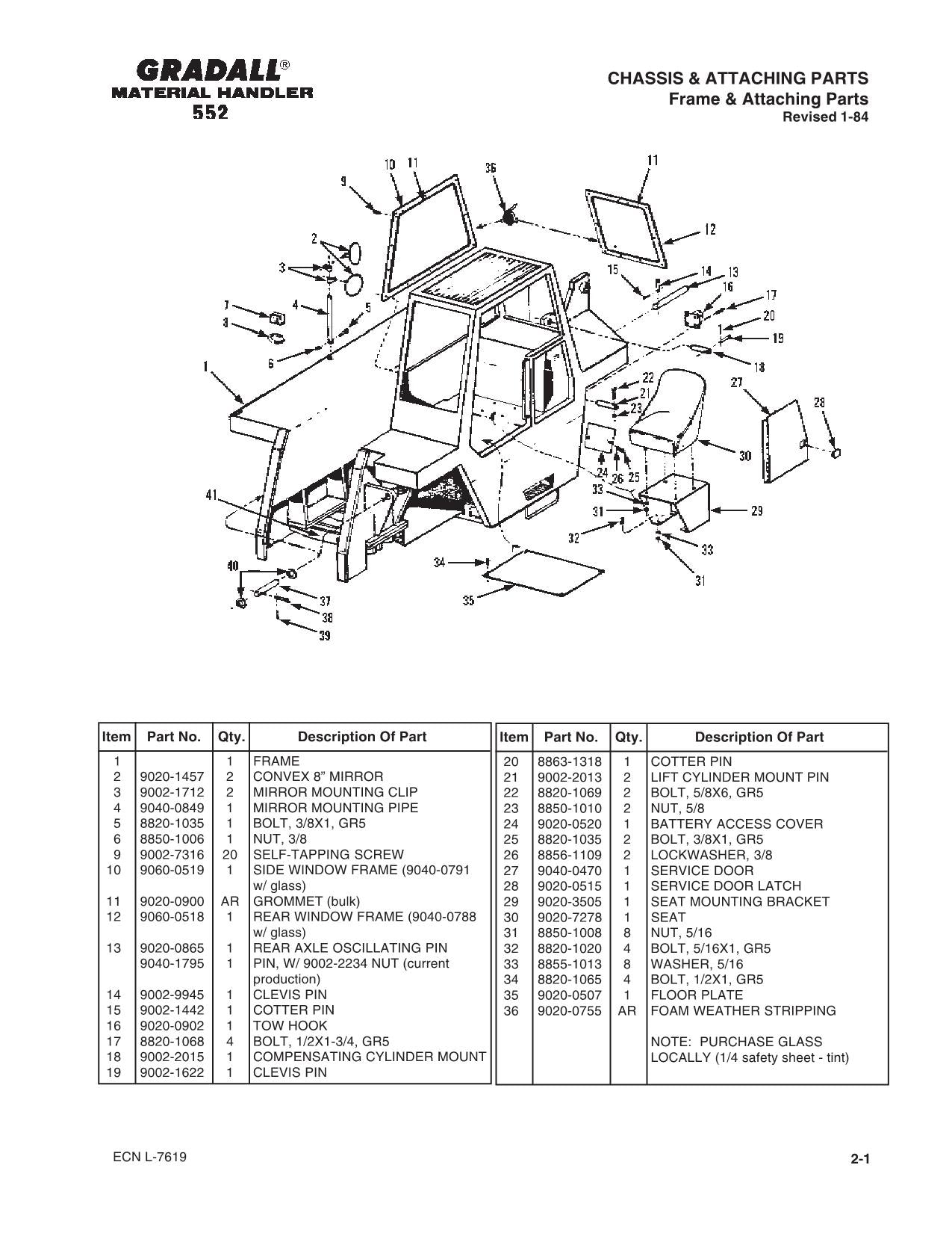 GRADALL JLG 552 554 Telehandler Parts Catalog Manual