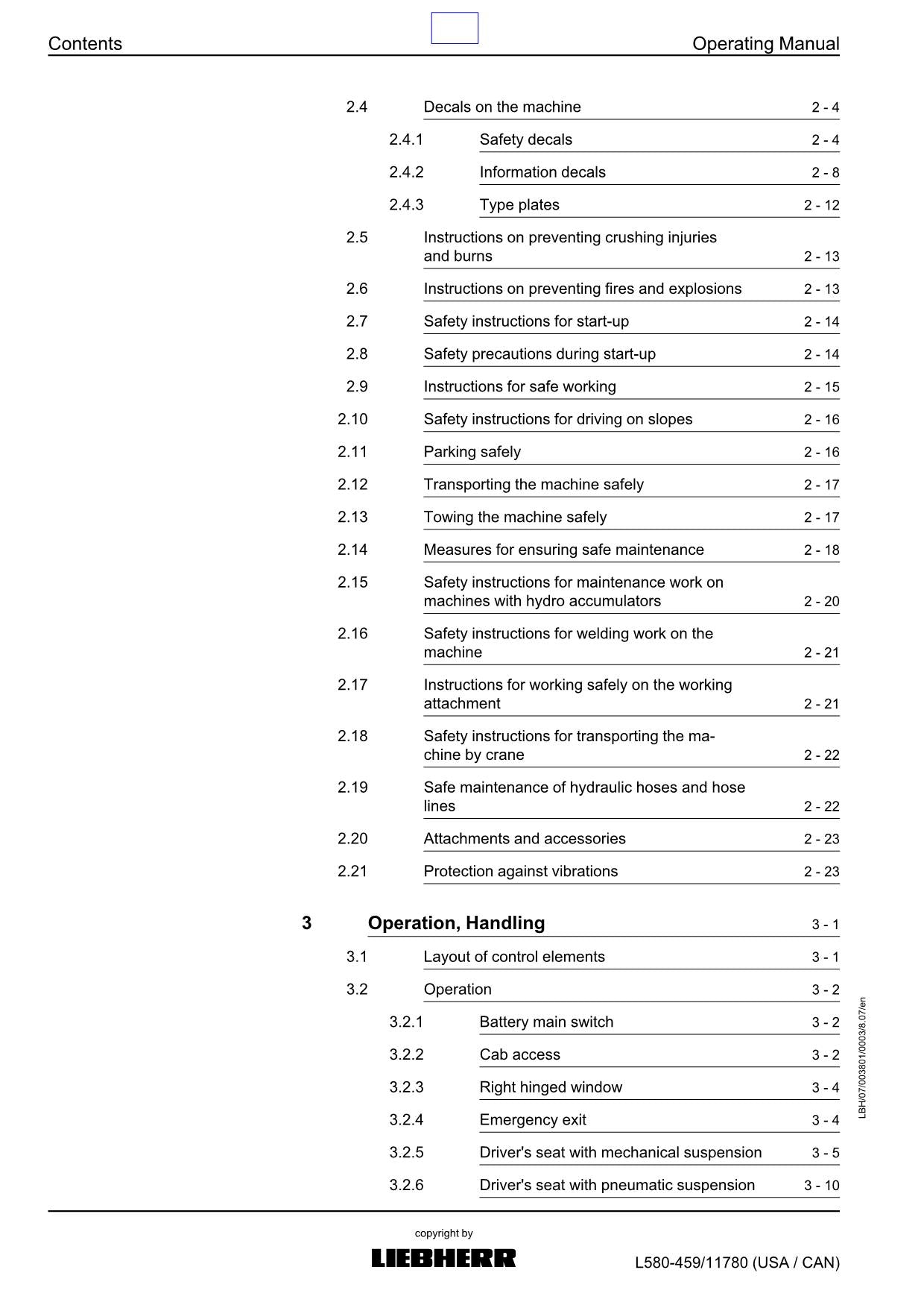 Liebherr L580 - 459 from 11780 (USA CAN) 2plus2 Wheel Loader Operators manual