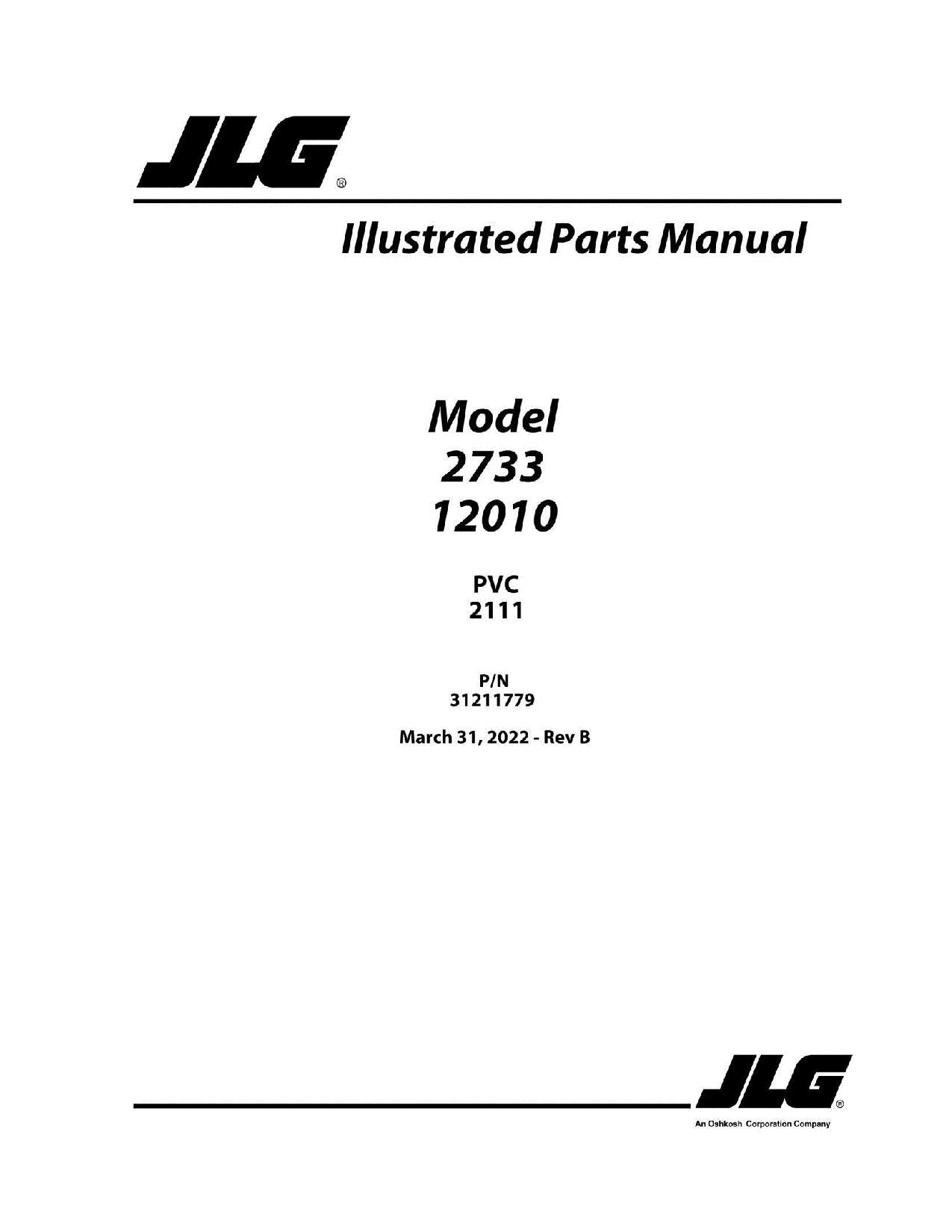 JLG 12010 2733 Telehandler Parts Catalog Manual 31211779