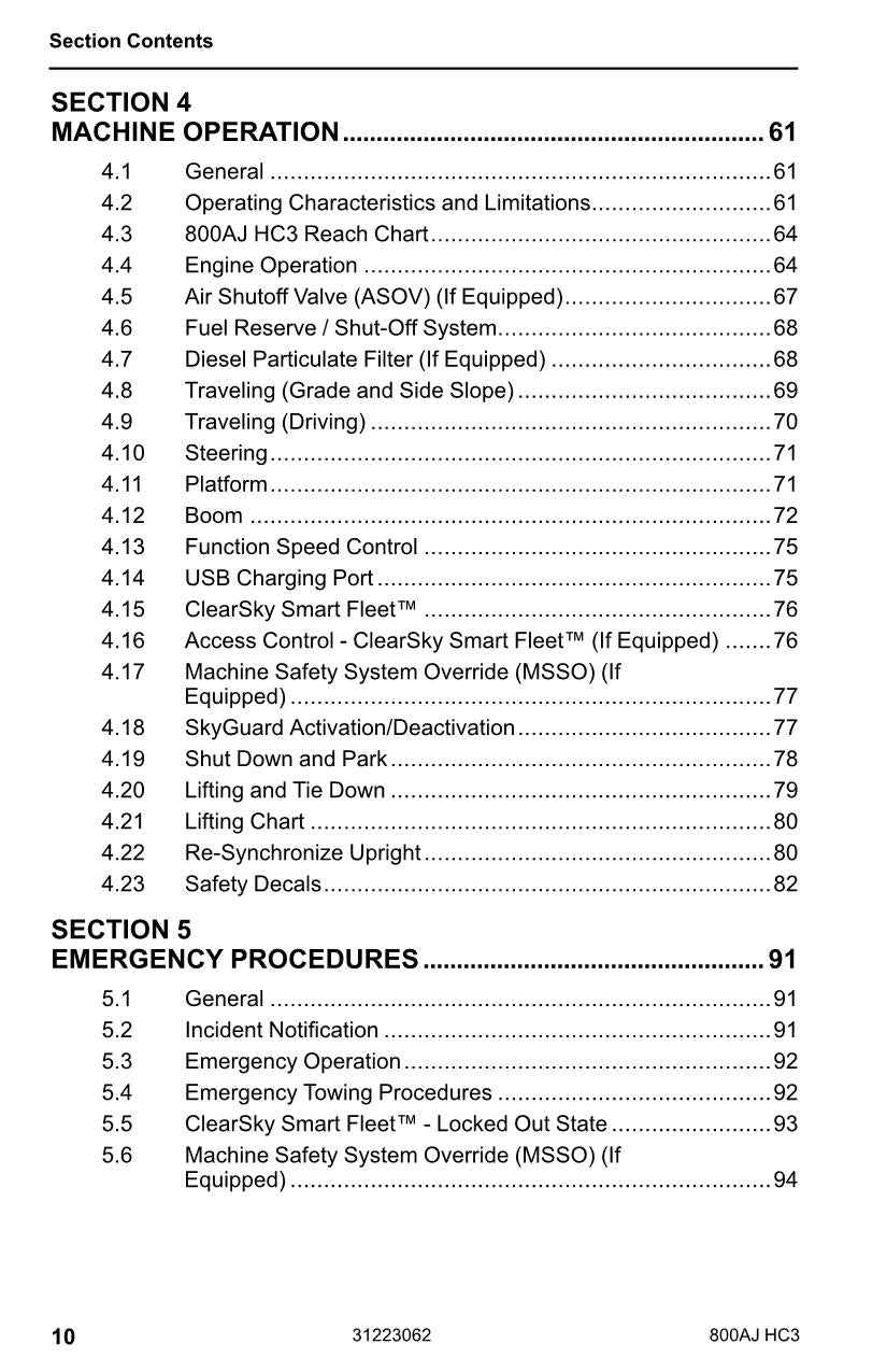 JLG 800AJ HC3 Boom Lift Maintenance Operation Operators Manual 31223062