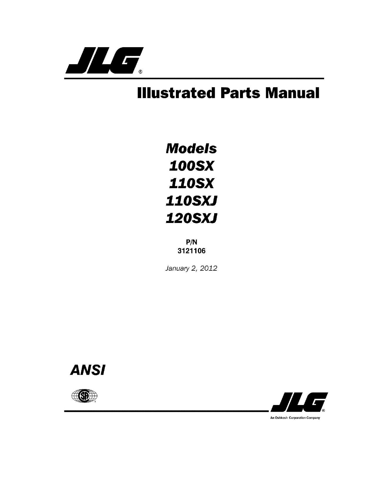 JLG 100SX 110SX 110SXJ 120SXJ Boom Lift Parts Catalog Manual 3121106