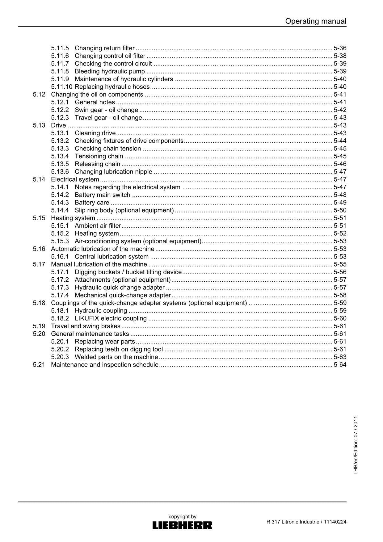 Liebherr R317 Litronic Industrie Excavator Operators manual