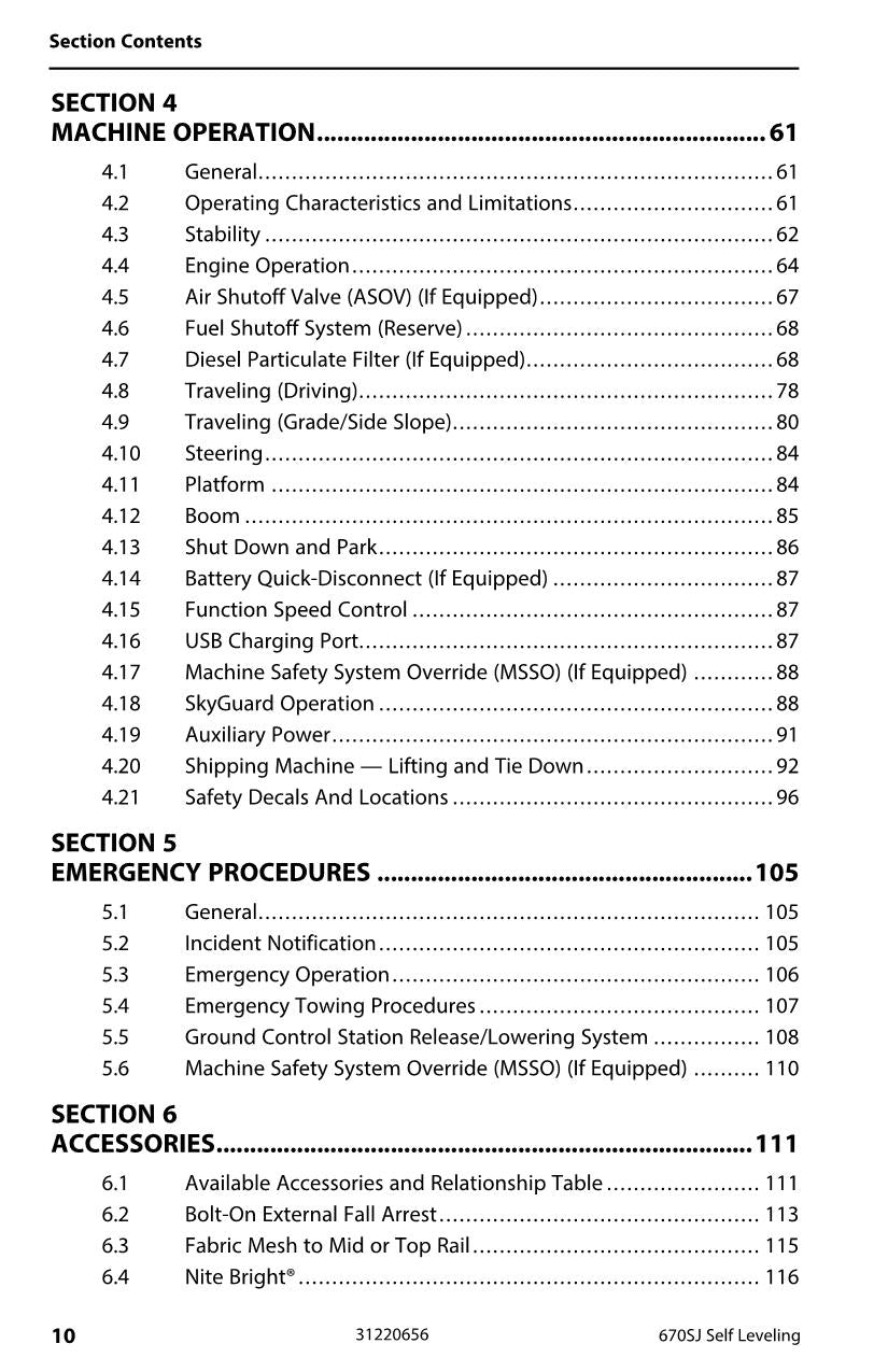 JLG 670SJ Boom Lift Maintenance Operation Operators Manual 31220656