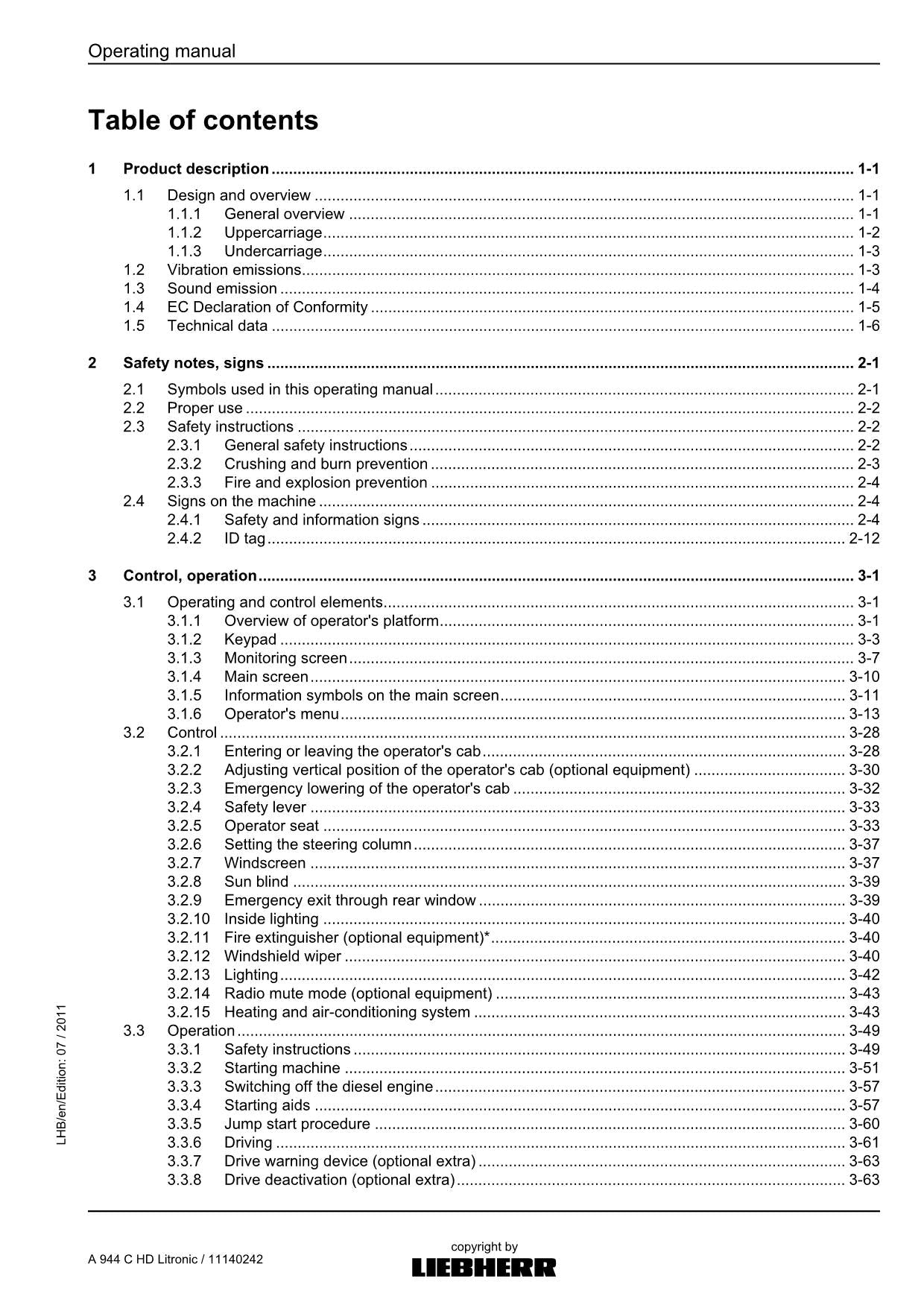 Liebherr A944 C HD Litronic EXCAVATOR LOGGING MACHINE Operators manual