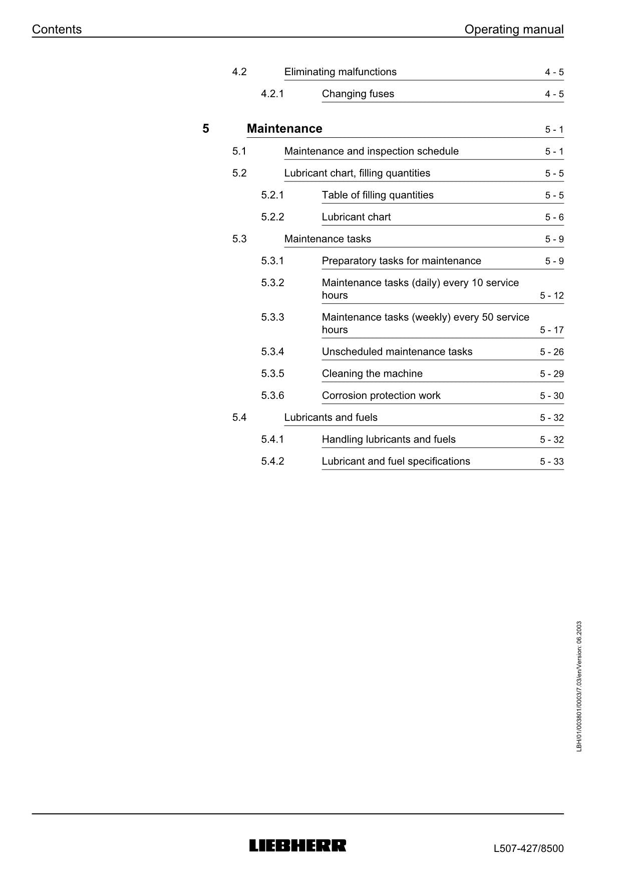 Liebherr L507 Stereo Wheel Loader Operators manual