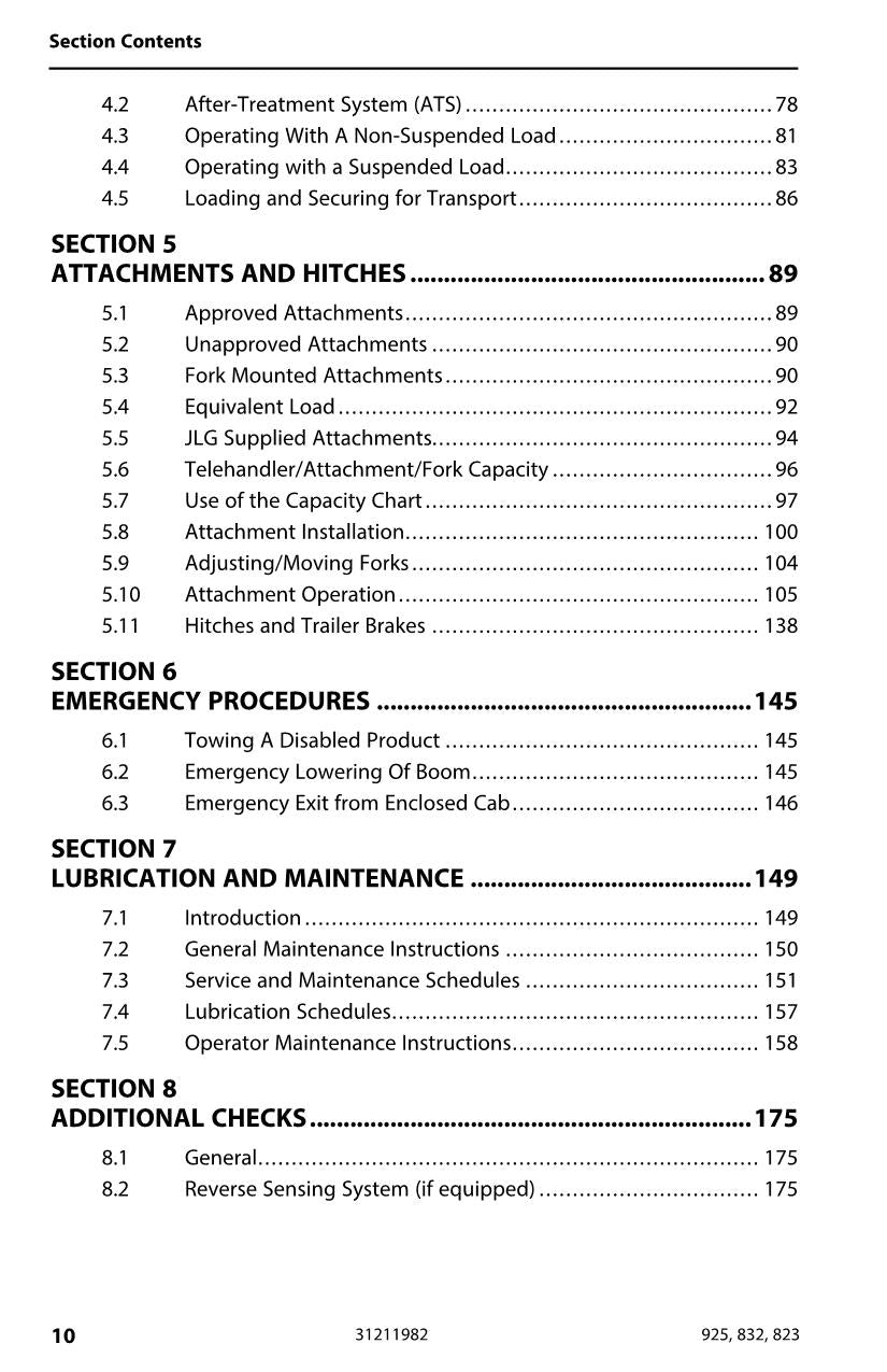 JLG 823 832 925 Telehandler Maintenance Operation Operators Manual 31211982