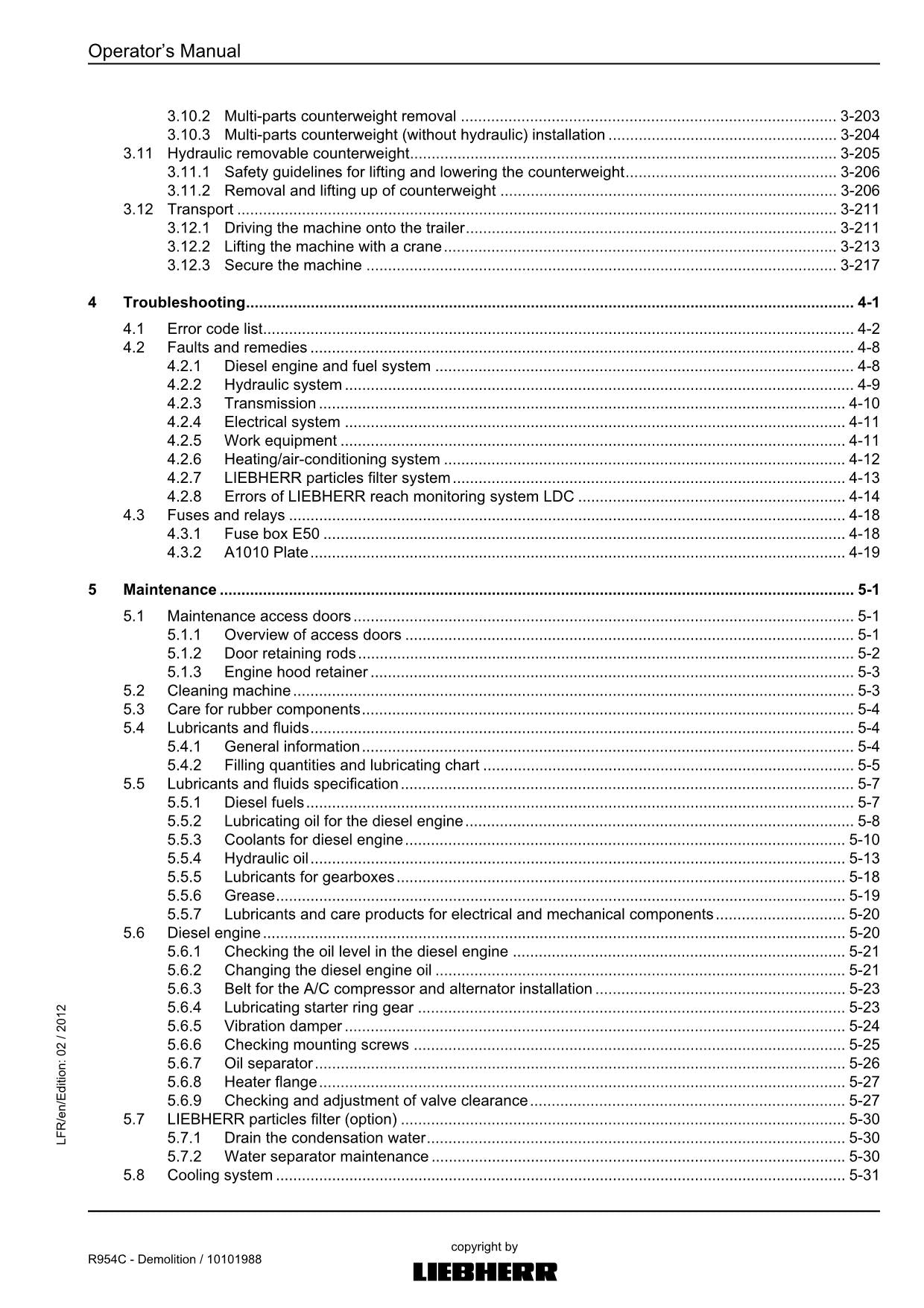 Liebherr R954 C - Demolition Excavator Operators manual