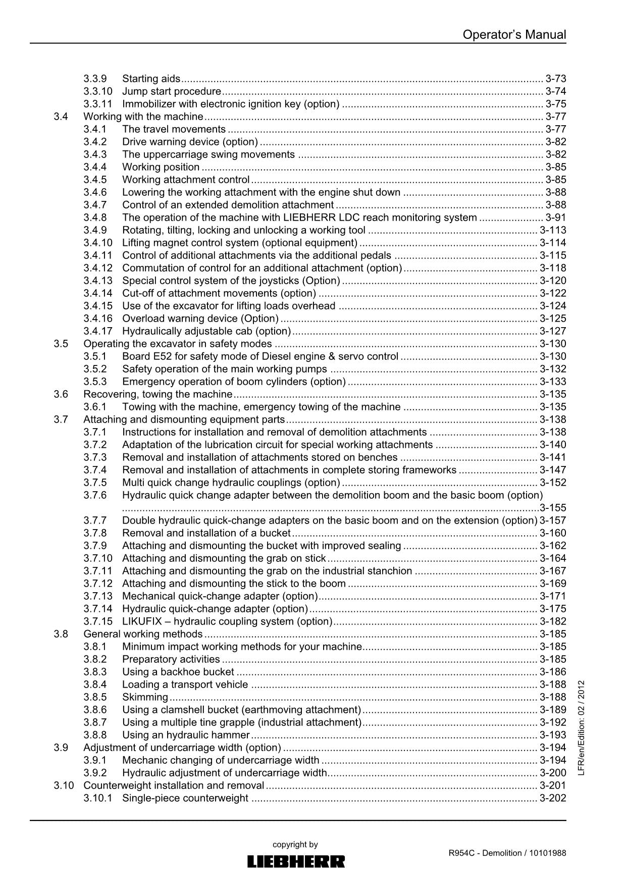 Liebherr R954 C - Demolition Excavator Operators manual