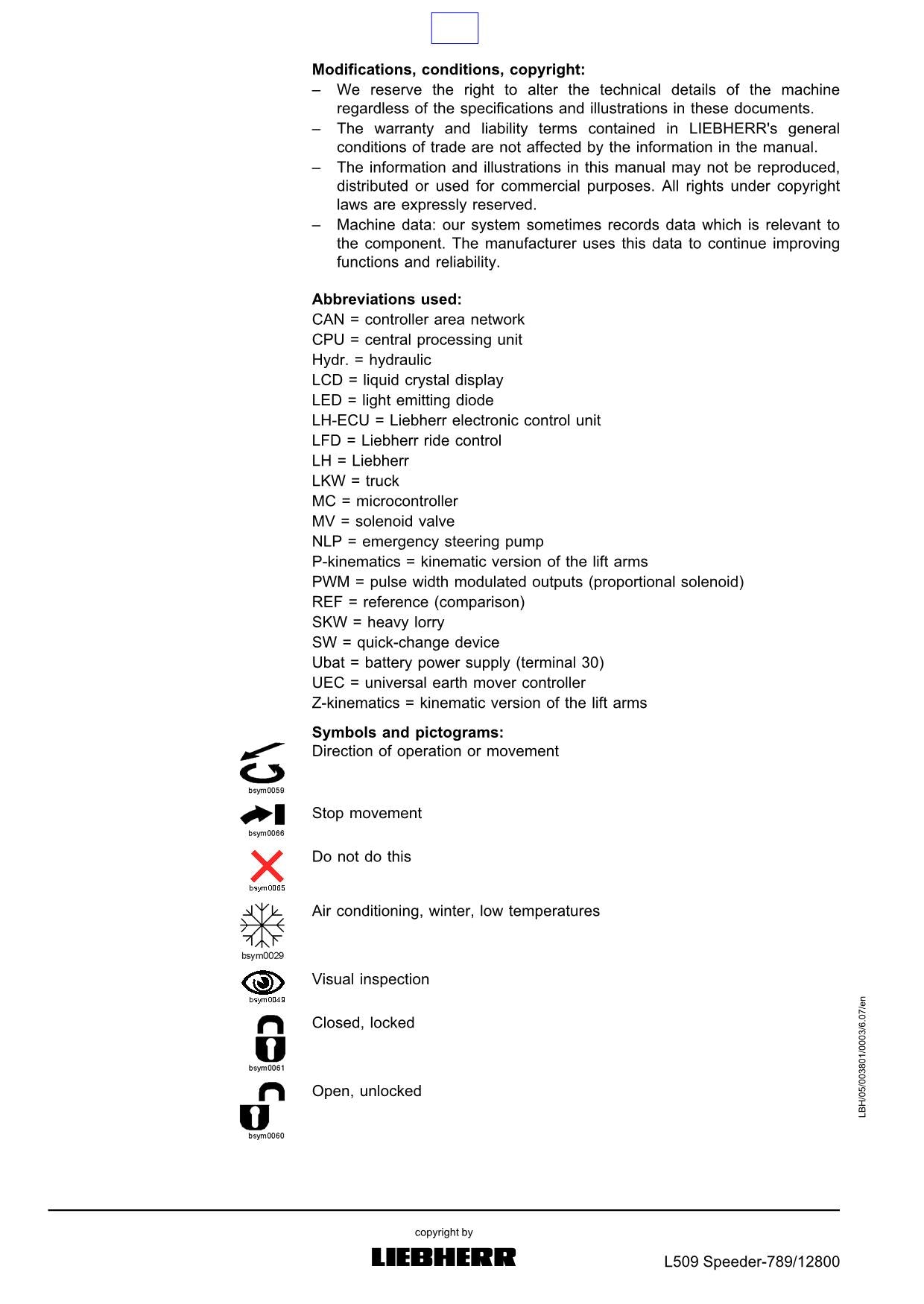 Liebherr L509 Speeder Wheel Loader Operators manual