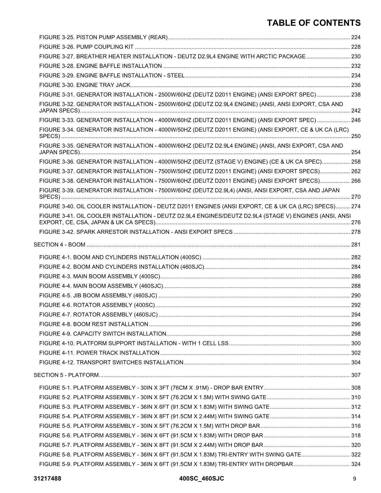 JLG 400SC 460SJC Boom Lift  Parts Catalog Manual 31217488