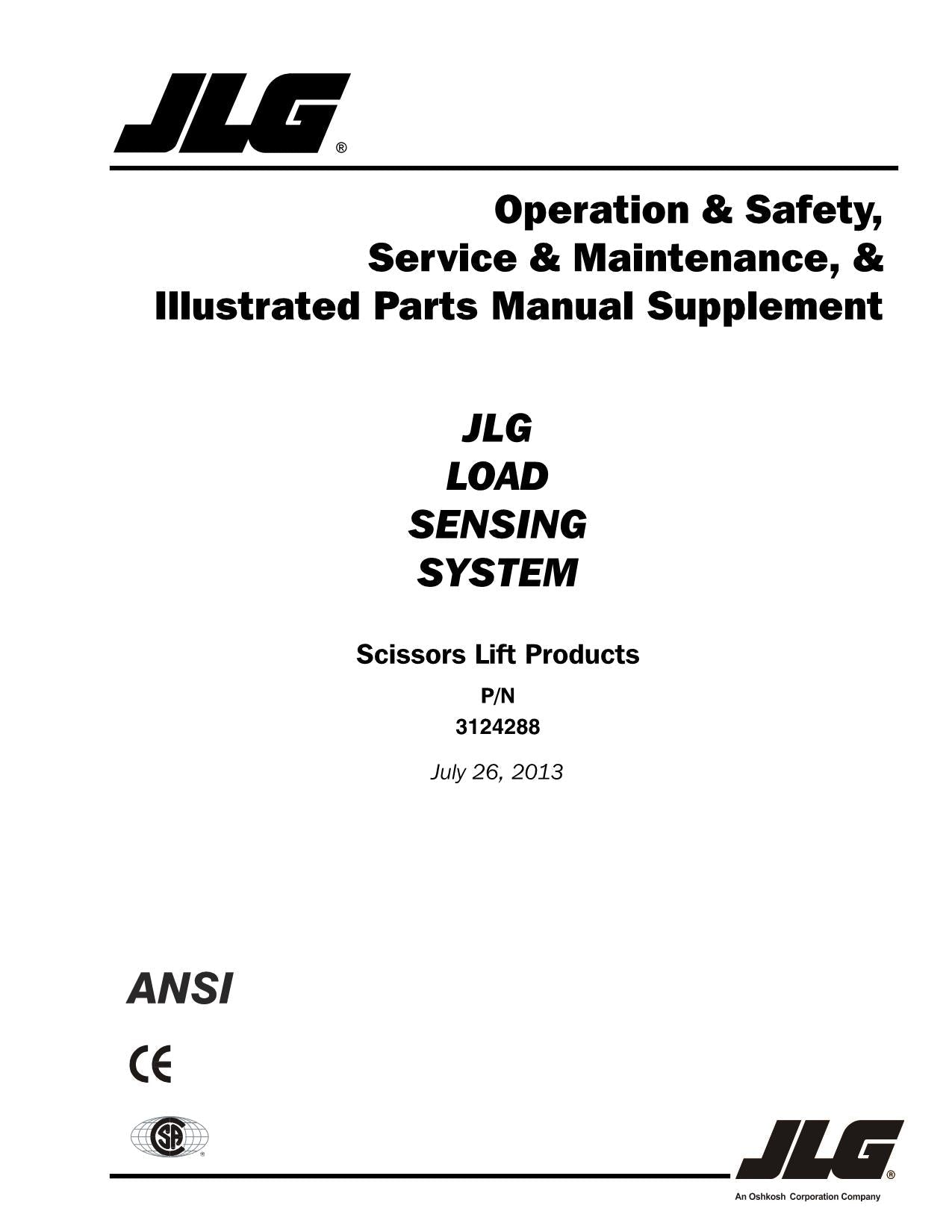 JLG LSS Supplement Scissor Lift Operation Parts Service Manual