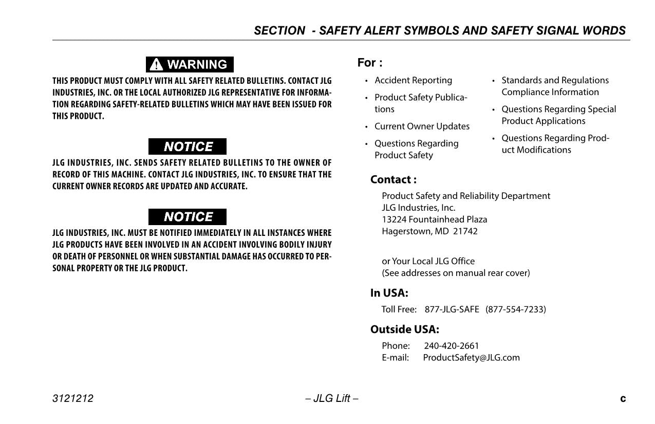 JLG 15AMI Vertical Mast Maintenance Operation Operators Manual