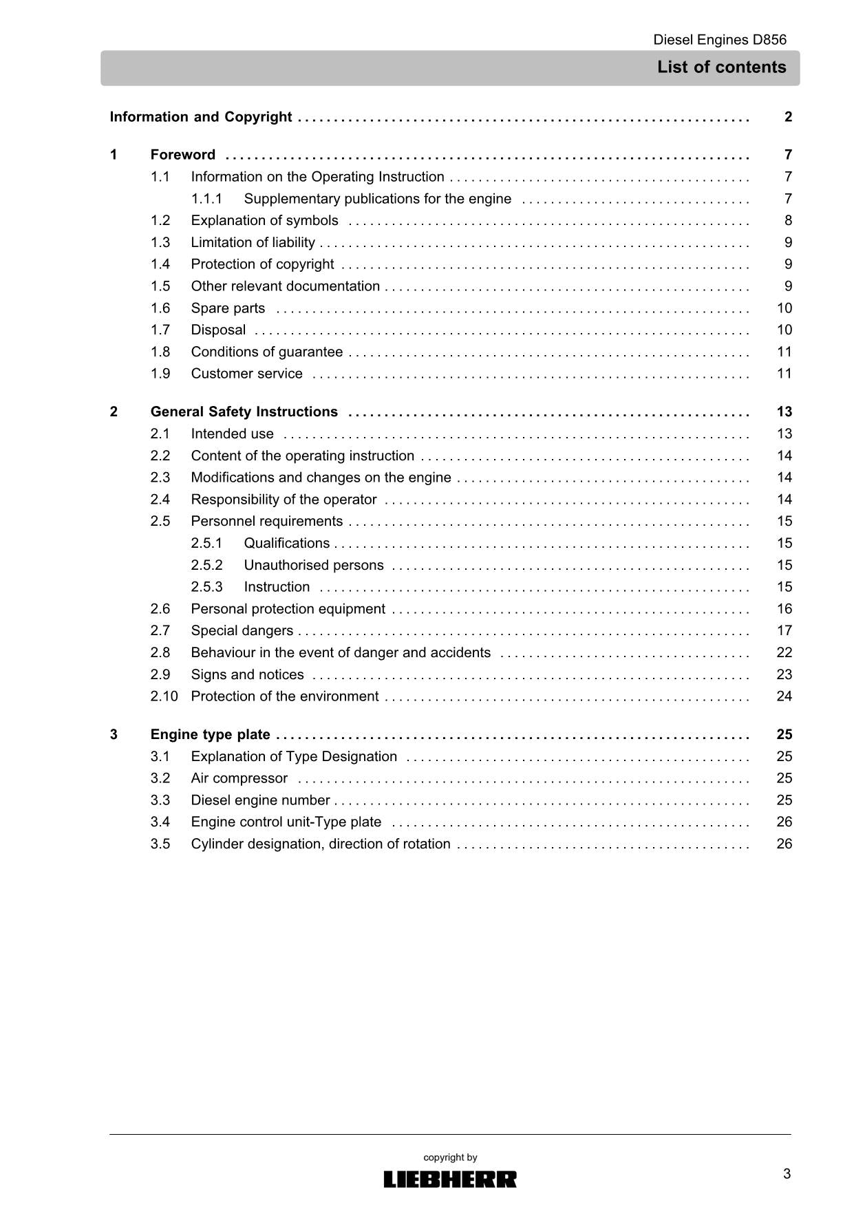 Liebherr D856 engine Operators manual