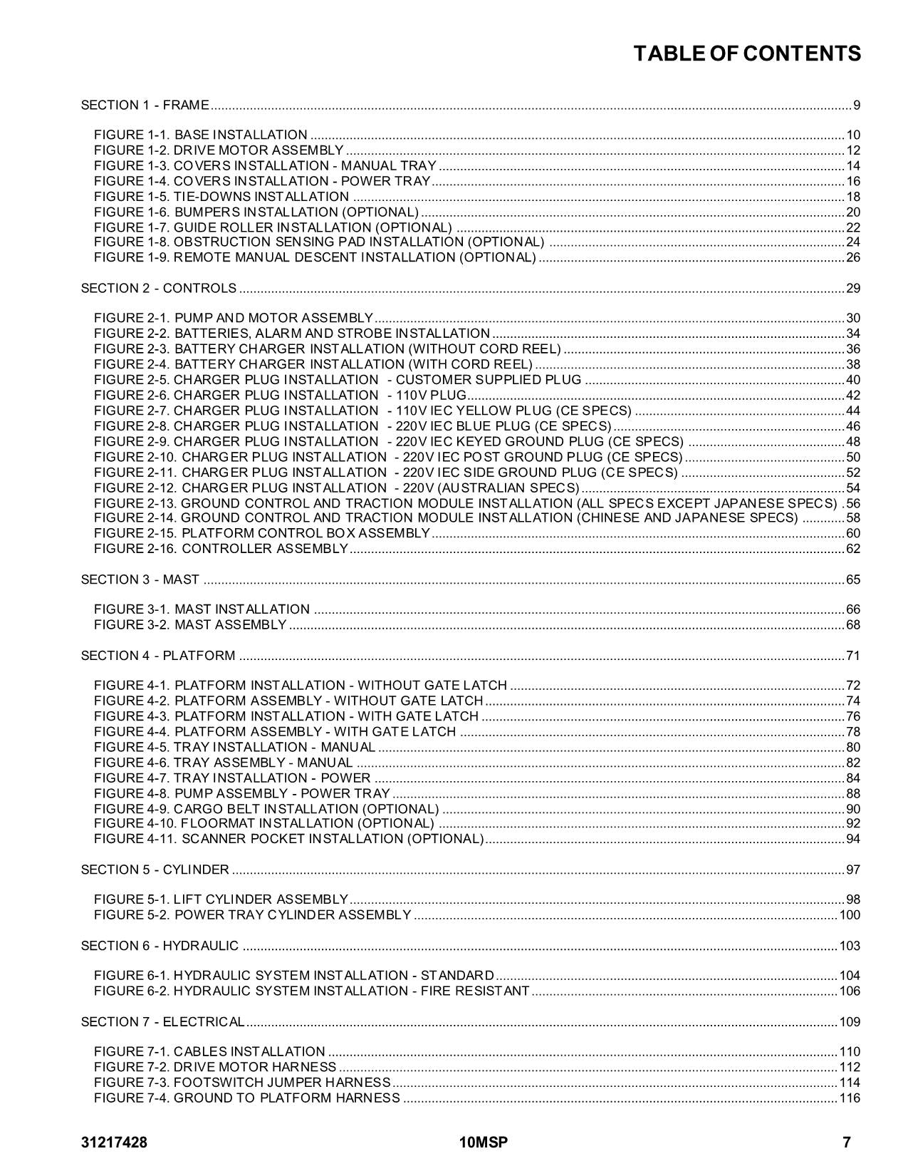 JLG 10MSP Vertical Mast Parts Catalog Manual 31217428