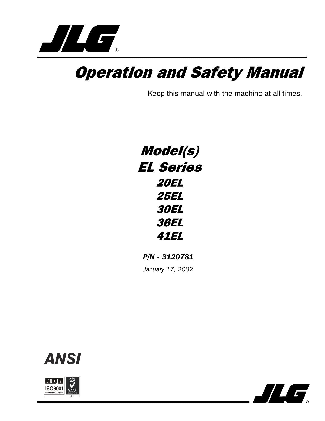 JLG 20EL 25EL 30EL 36EL 41EL Vertical Mast Operators Manual