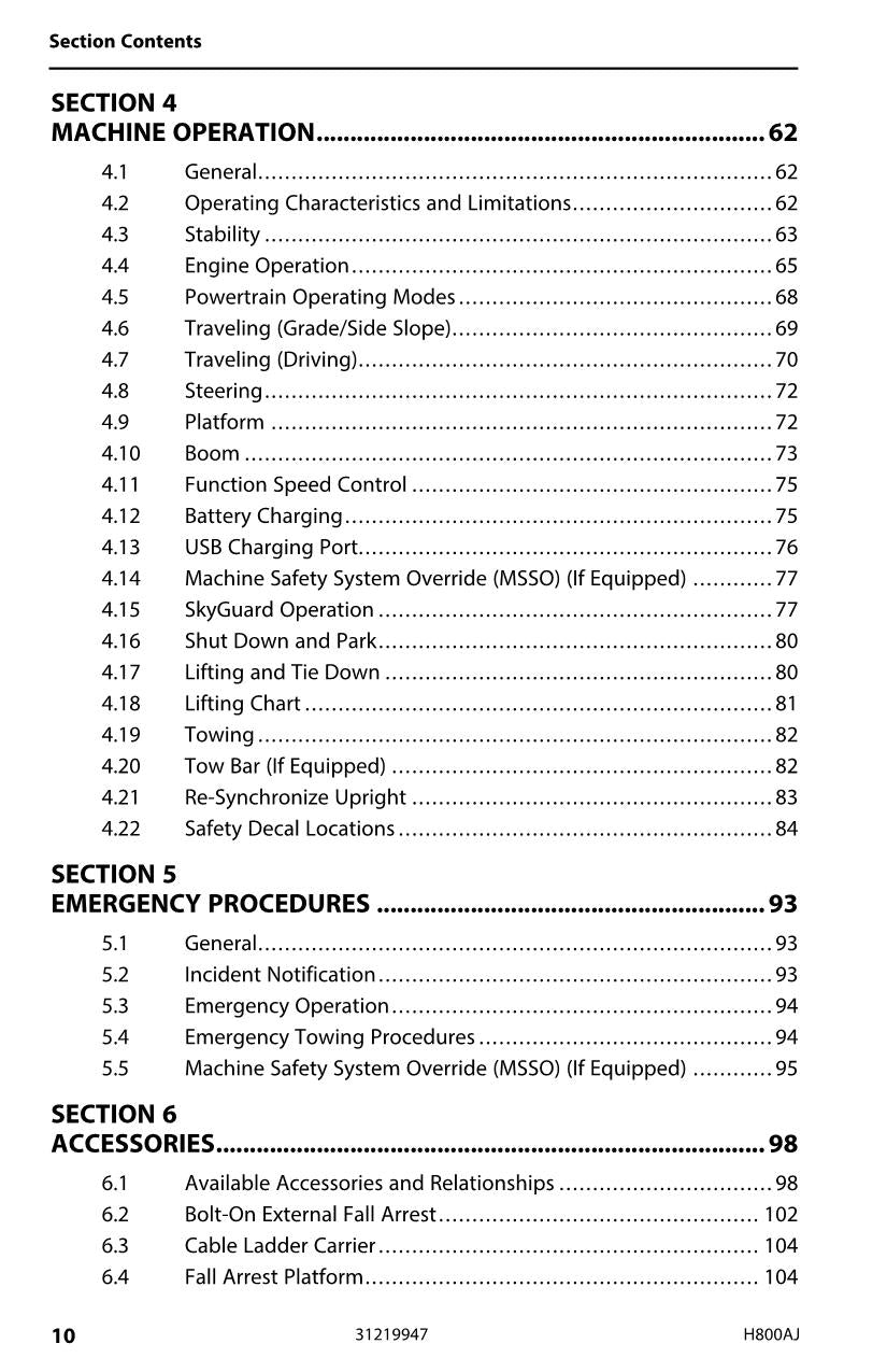 JLG H800AJ Boom Lift Maintenance Operation Operators Manual 31219947