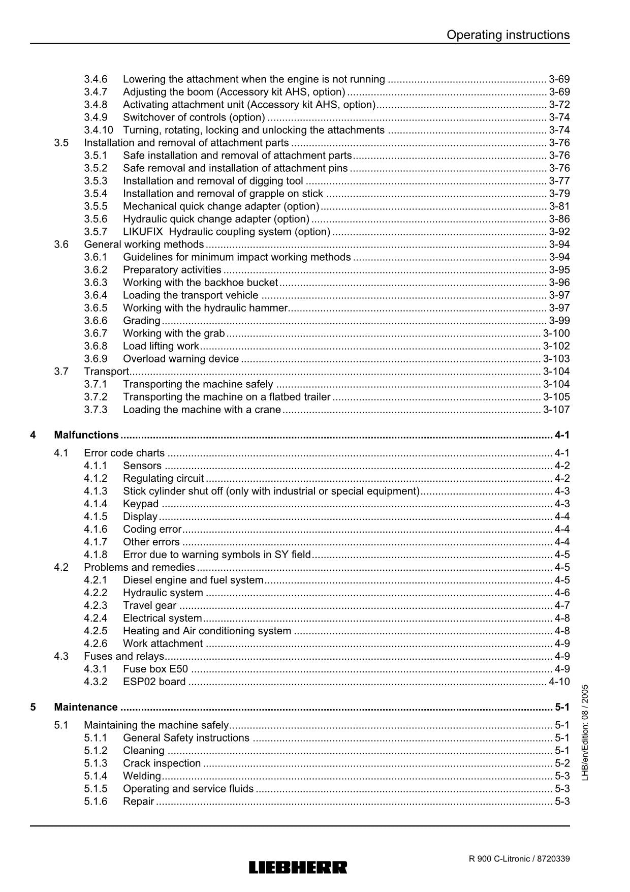 Liebherr R900 C-Litronic Excavator Operators manual serial 25621