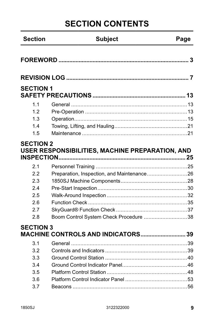 JLG 1850SJ Boom Lift Maintenance Operation Operators Manual 3122322000