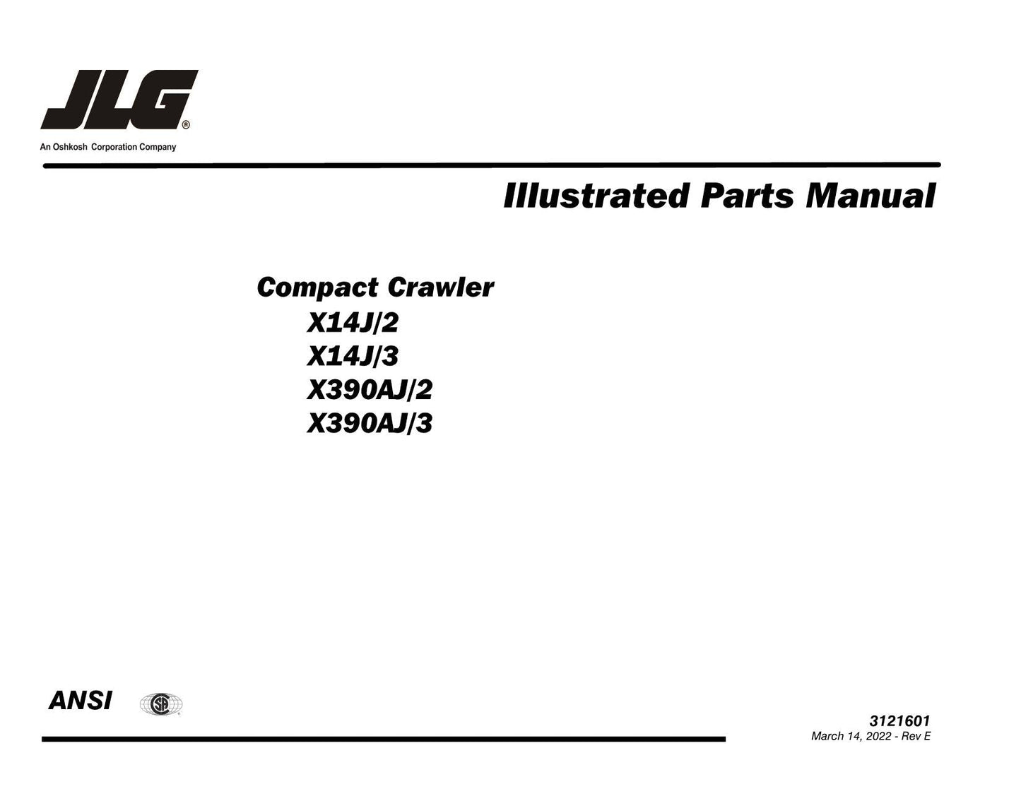 JLG GEN 2 & 3 X14J X390A Compact Crawler Boom Parts Catalog Manual