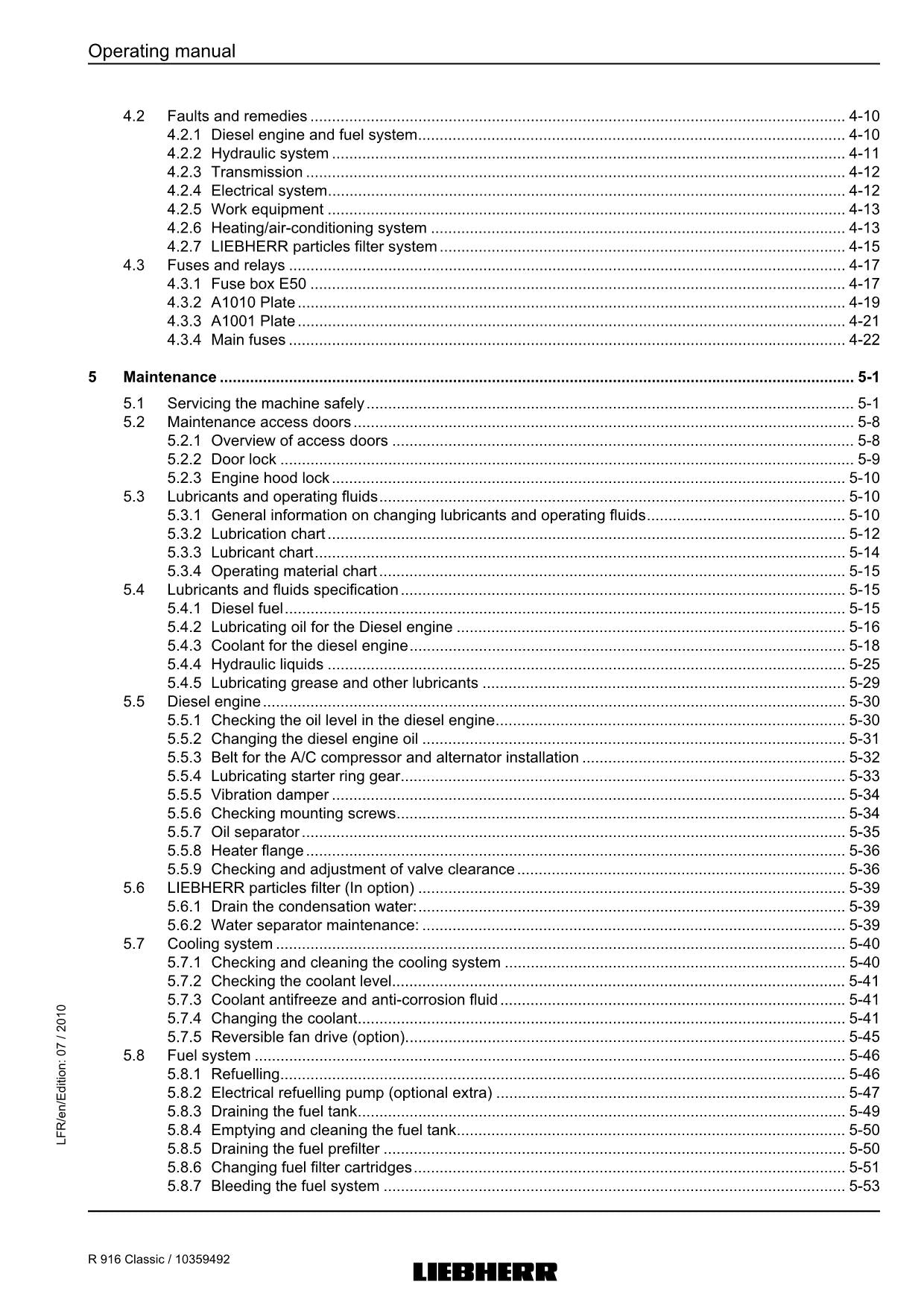 Liebherr R916 Classic Excavator Operators manual serial 27093