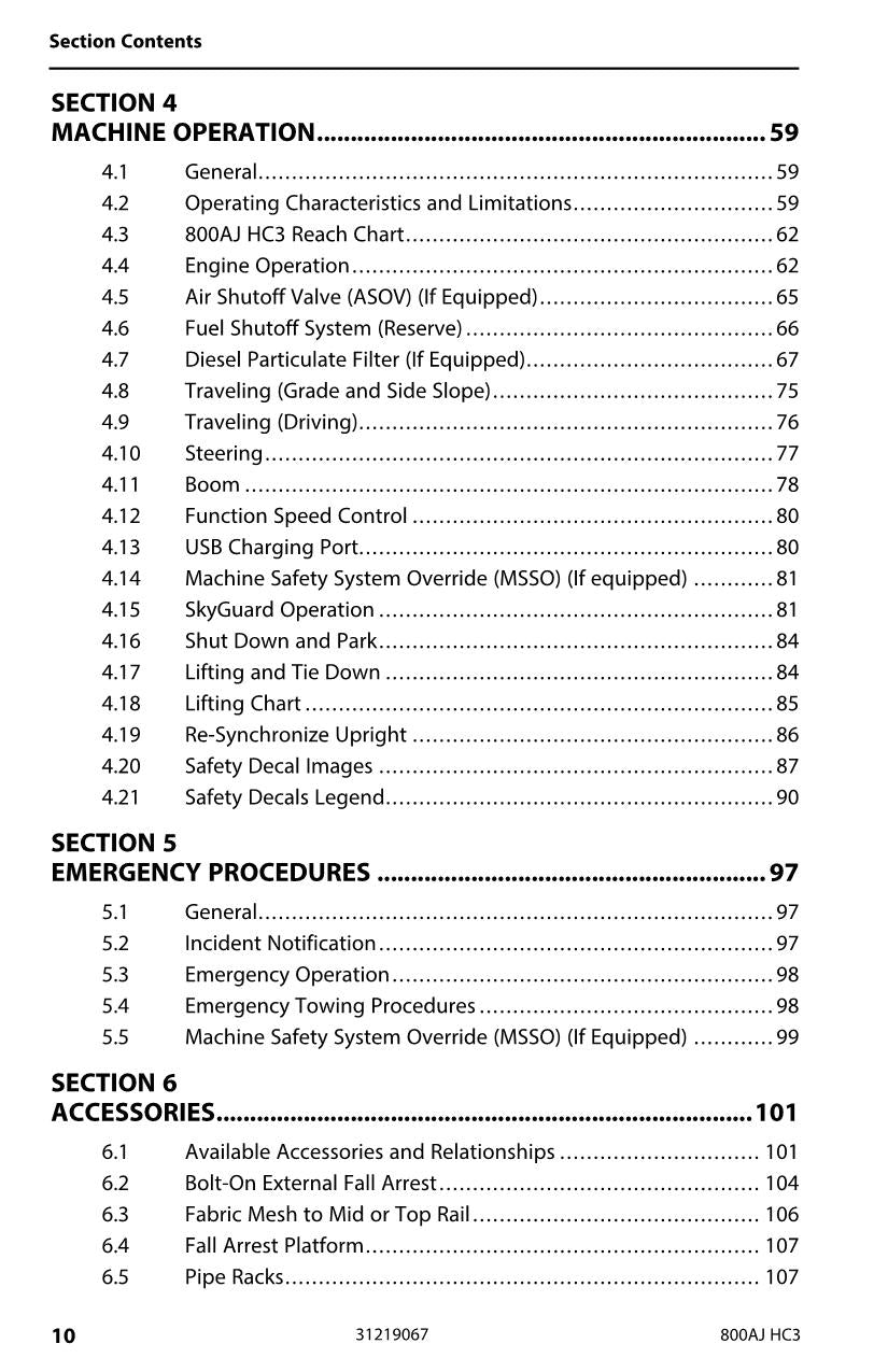 JLG 800AJ HC3 Boom Lift Maintenance Operation Operators Manual 31219067