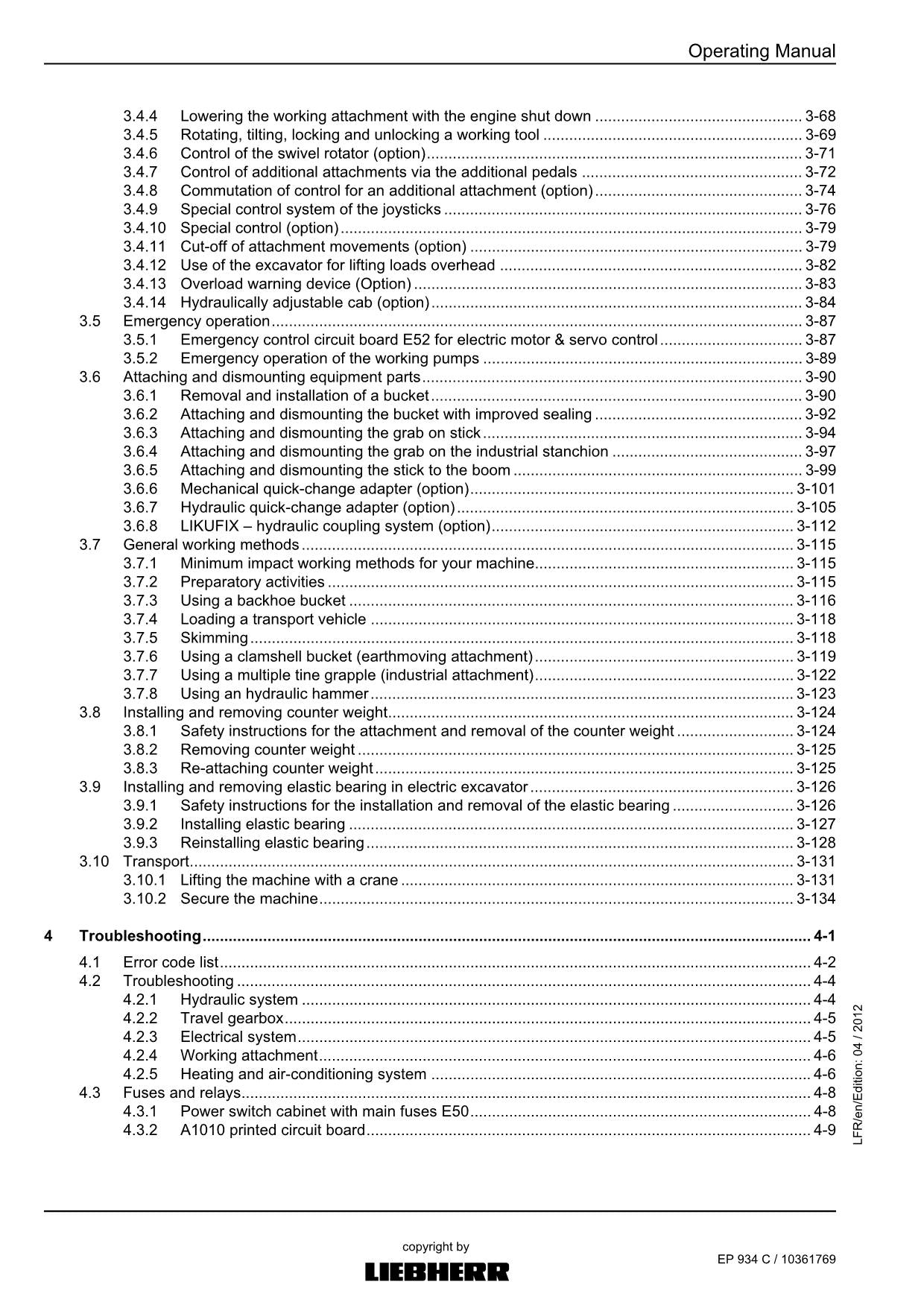 Liebherr EP934 C Excavator Operators manual