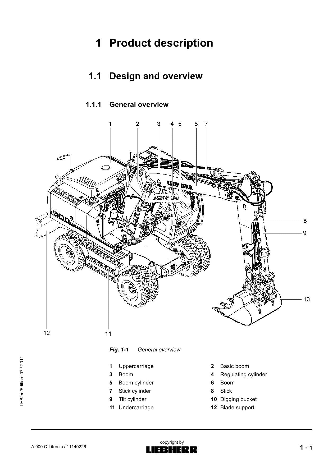 Liebherr A900 C-Litronic Excavator Operators manual