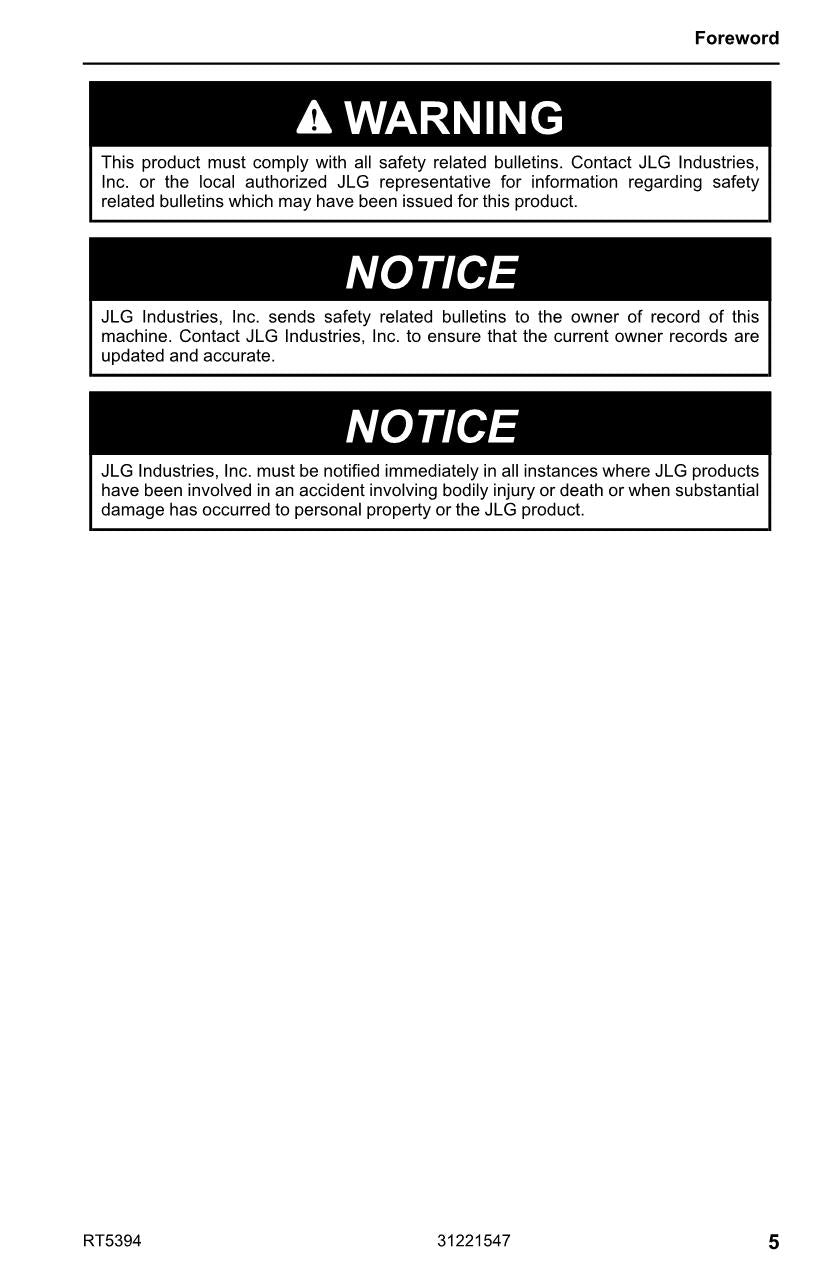 JLG RT5394 Scissor Lift Maintenance Operation Operators Manual 31221547