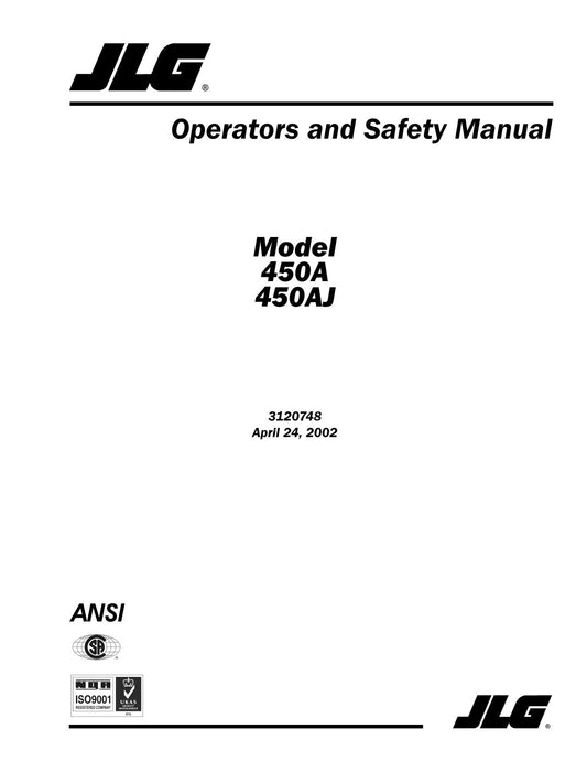 JLG 450A 450AJ Boom Lift Maintenance Operation Operators Manual 3120748