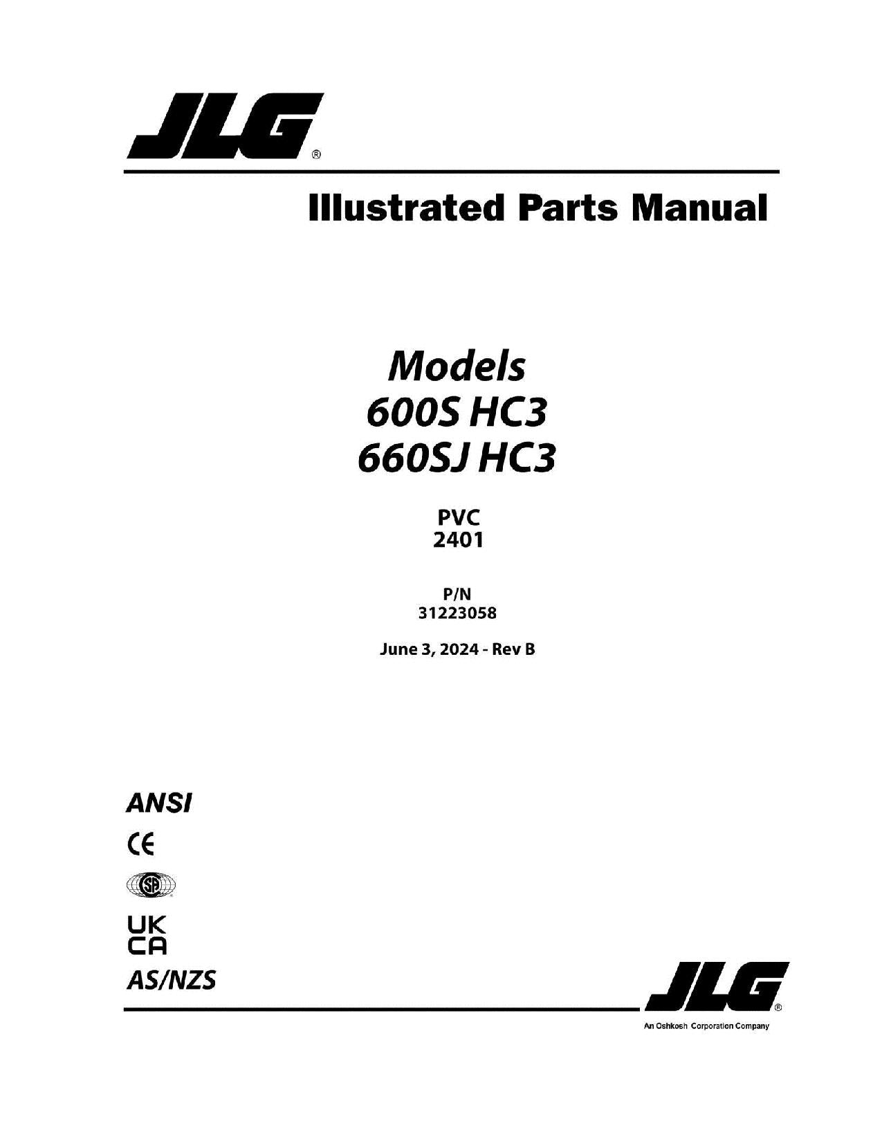 JLG 600S HC3 660SJ HC3 Boom Lift Parts Catalog Manual 31223058