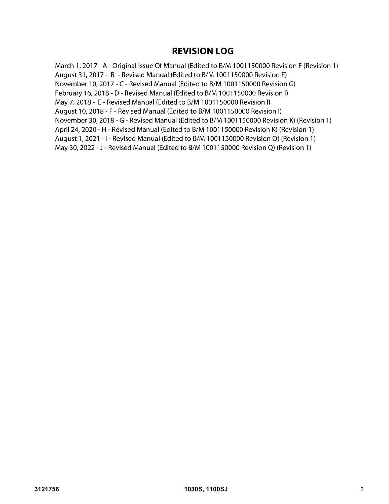 JLG 1030S 1100SJ Boom Lift Parts Catalog Manual