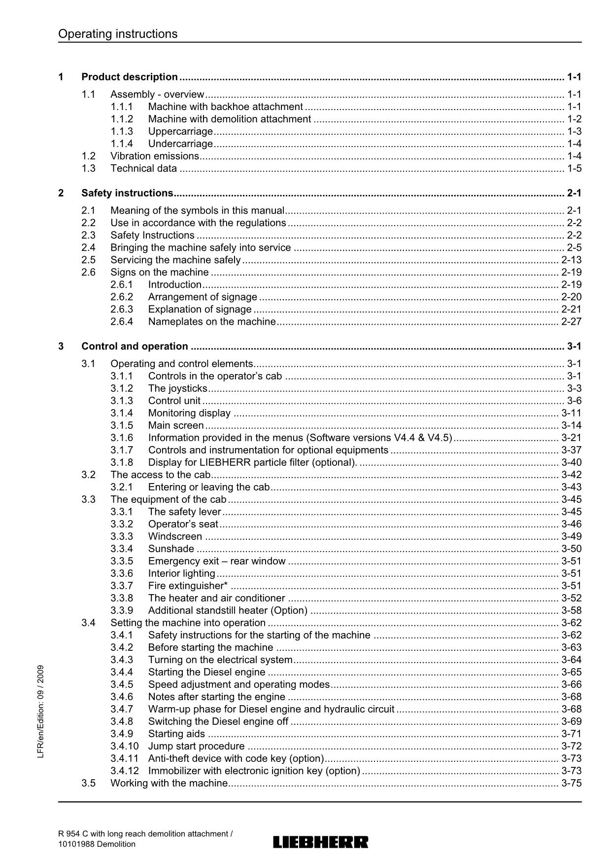 Liebherr R954 C Demolition Excavator Operators manual serial 23166