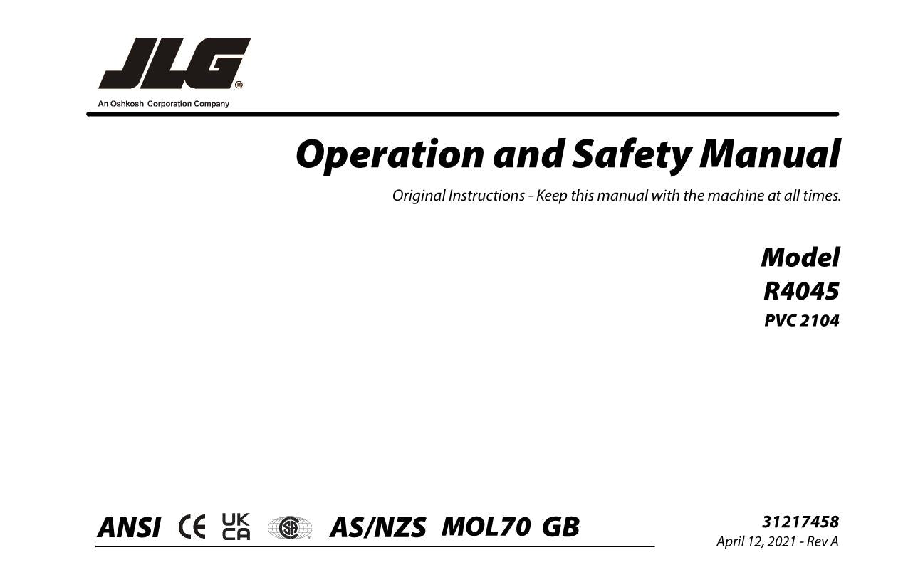 JLG R4045 Scissor Lift Maintenance Operation Operators Manual 31217458