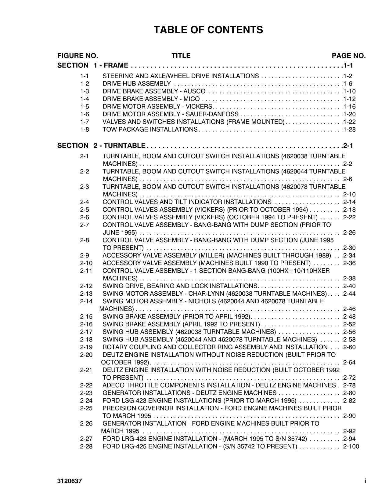 JLG 00HX 100HX+6 110HX 110HXER Boom Lift Parts Catalog Manual