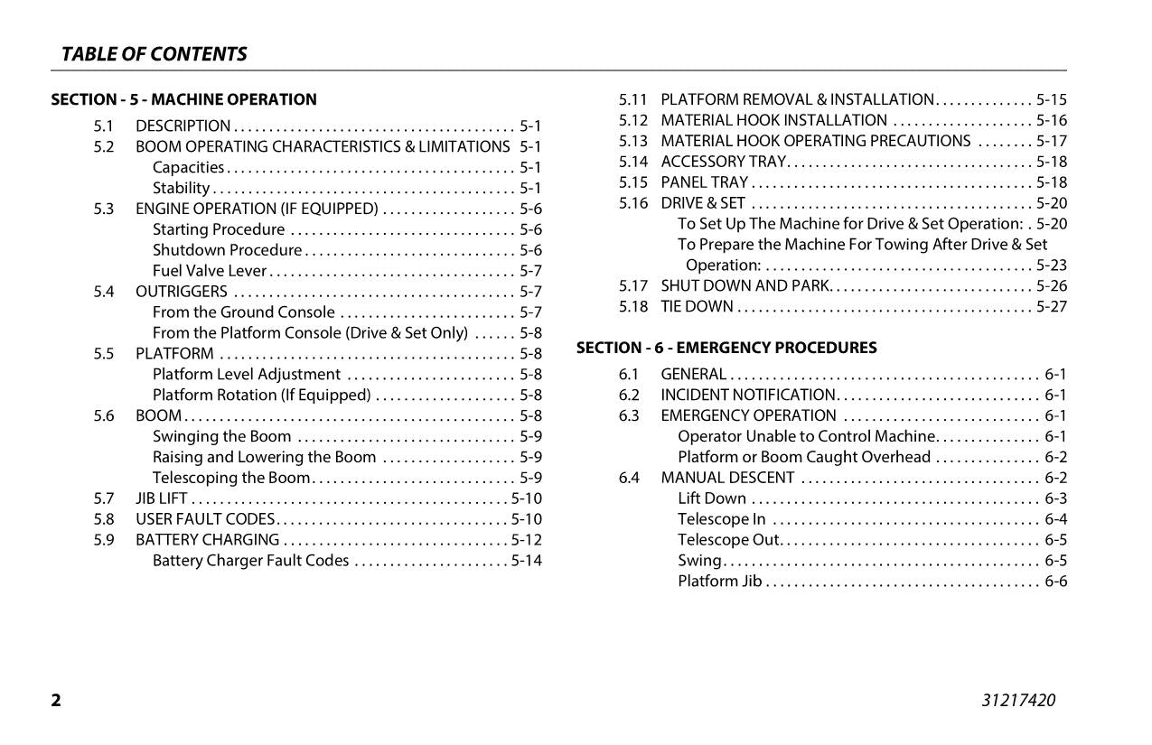 JLG T350 T500J Boom Lift Maintenance Operation Operators Manual 31217420