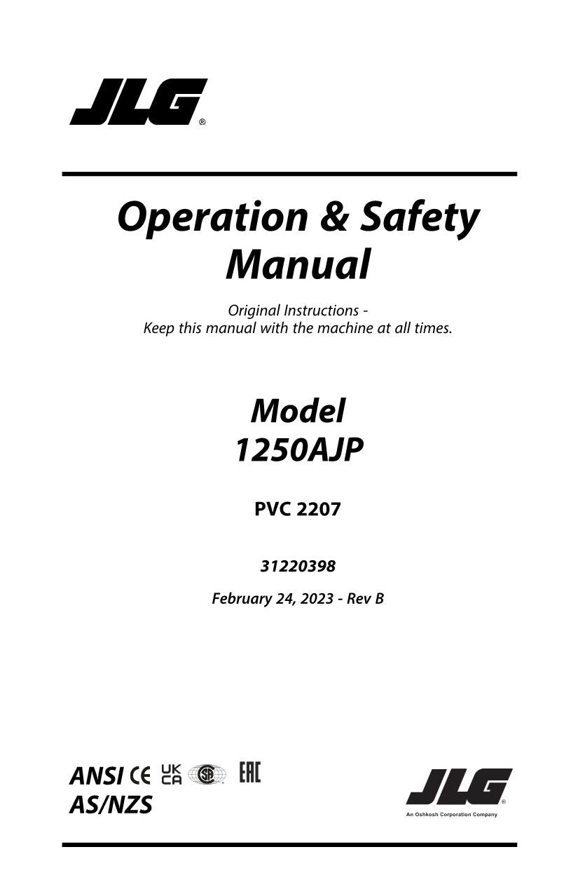 JLG 1250AJP Boom Lift Maintenance Operation Operators Manual 31220398