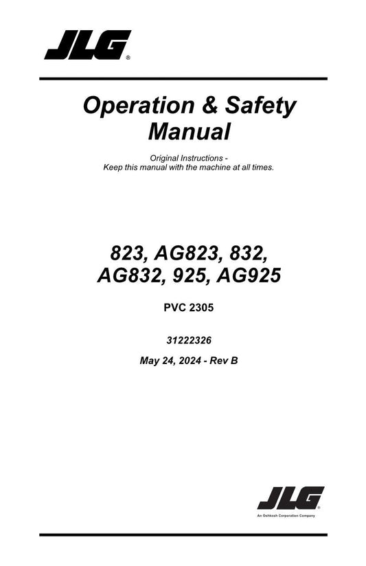 JLG 823 832 925 AG823 AG832 AG925 Telehandler Operators Manual