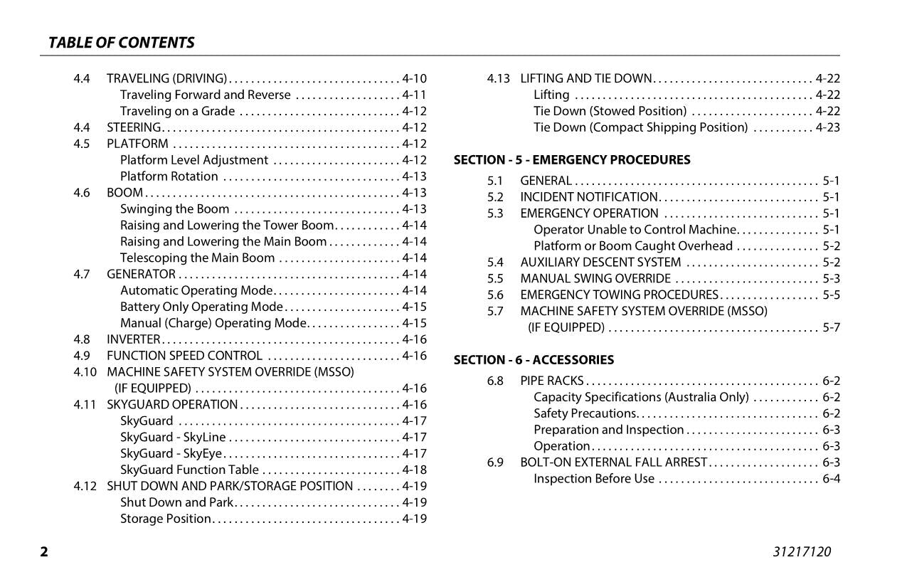 JLG H340AJ Boom Lift Maintenance Operation Operators Manual 31217120