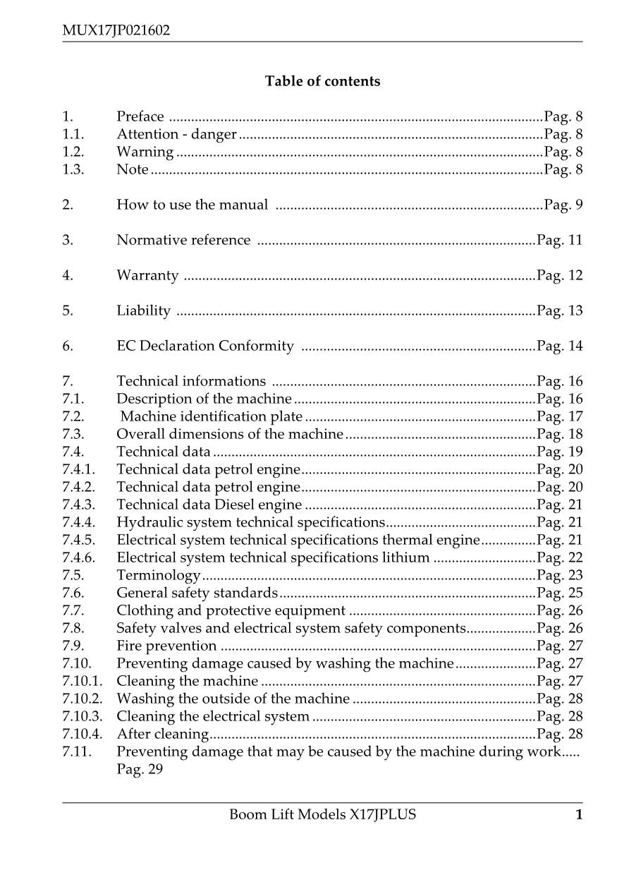 JLG X17JP SERVICE Compact Crawler Boom Maintenance Operation Operators Manual