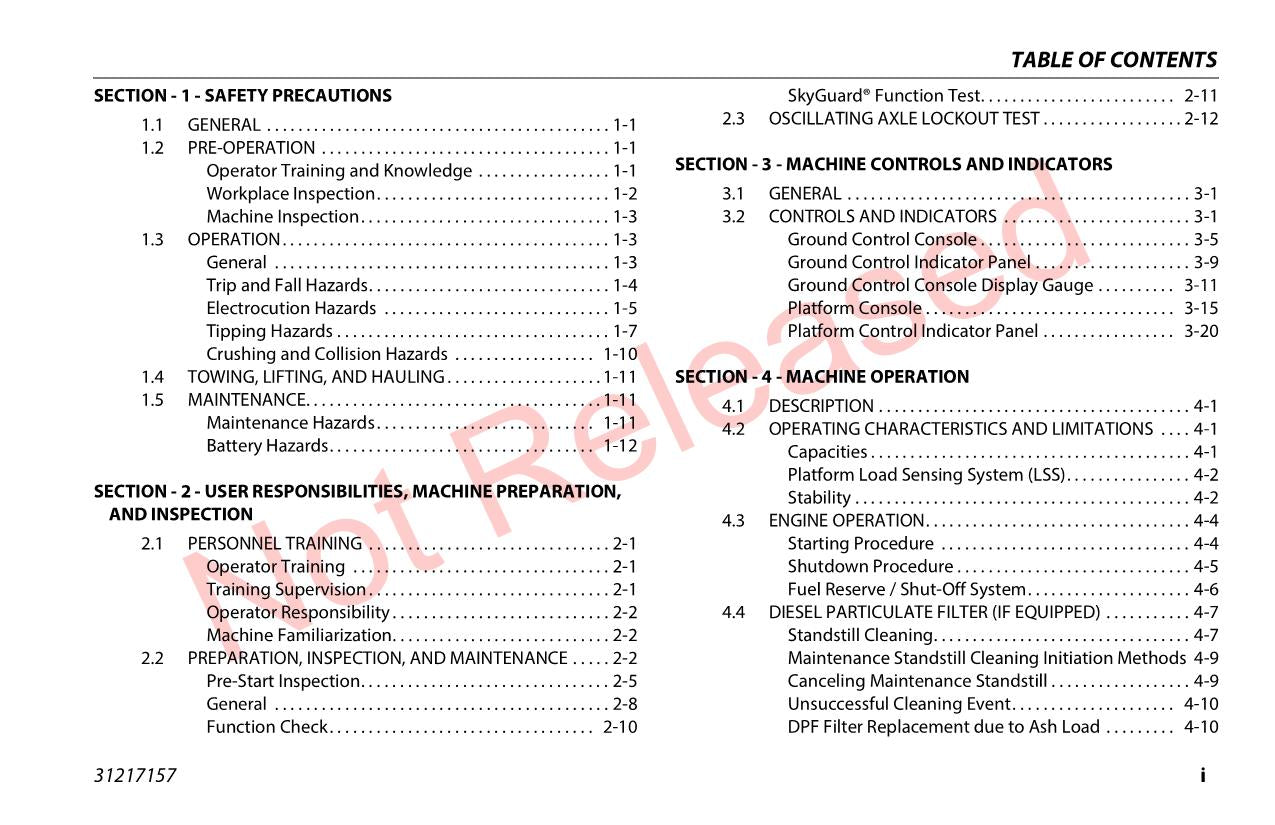 JLG 520AJ HC3 Boom Lift Maintenance Operation Operators Manual 31217157