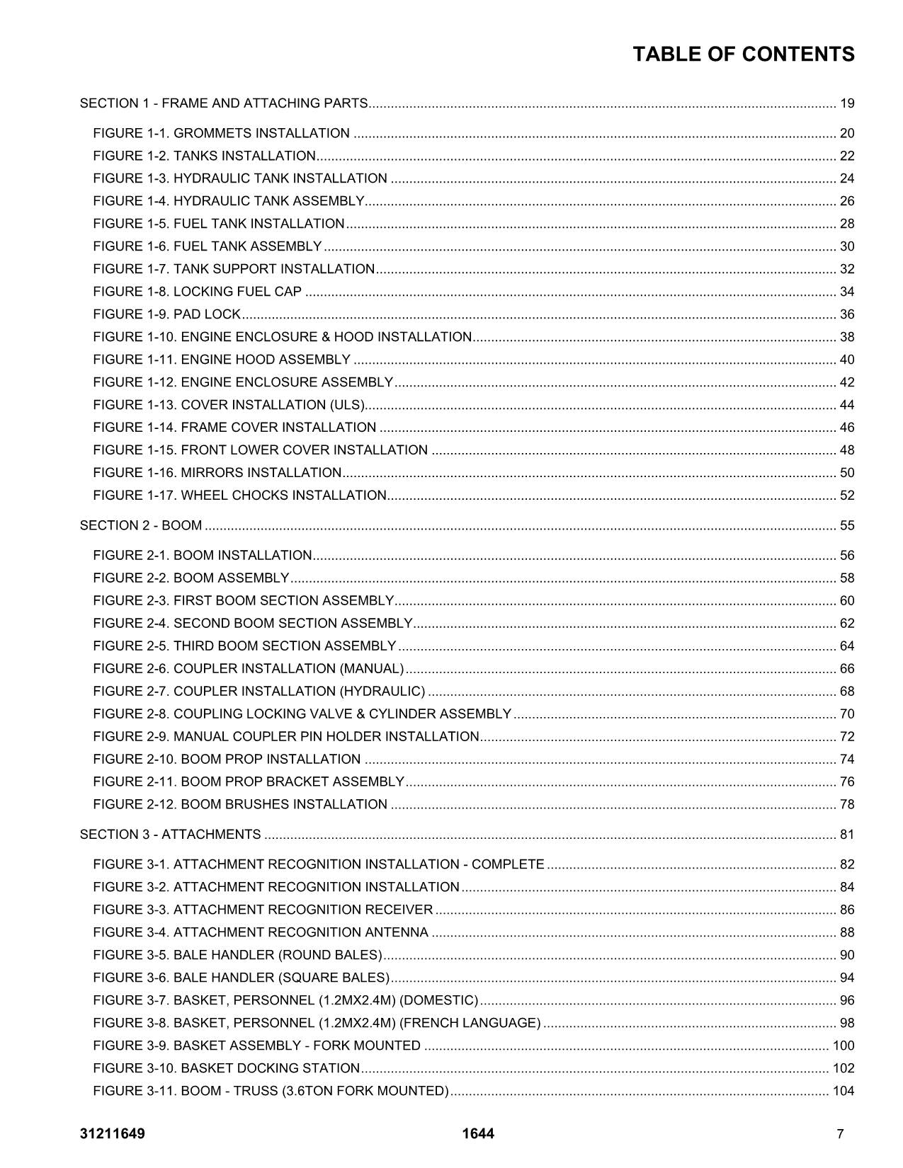 JLG 1644 Telehandler Parts Catalog Manual