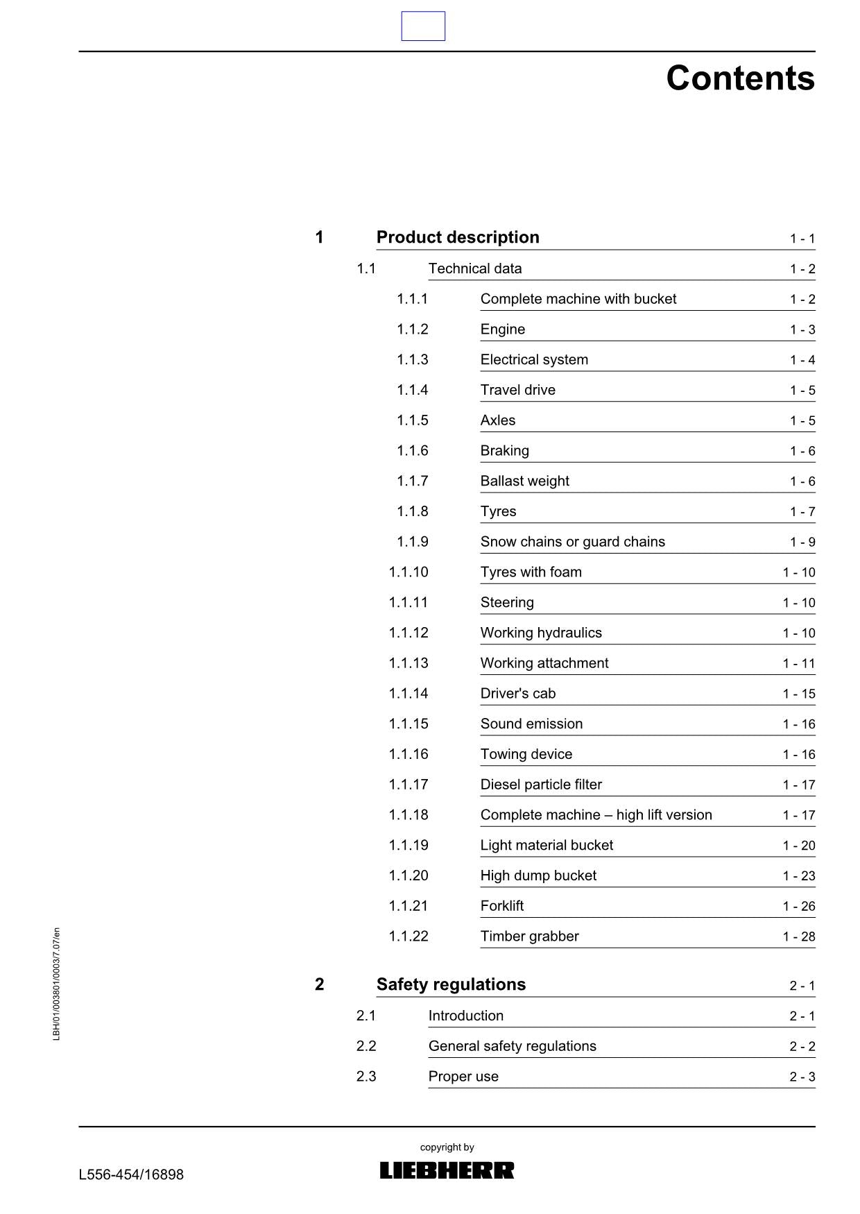 Liebherr L556 2plus2 Wheel Loader Operators manual