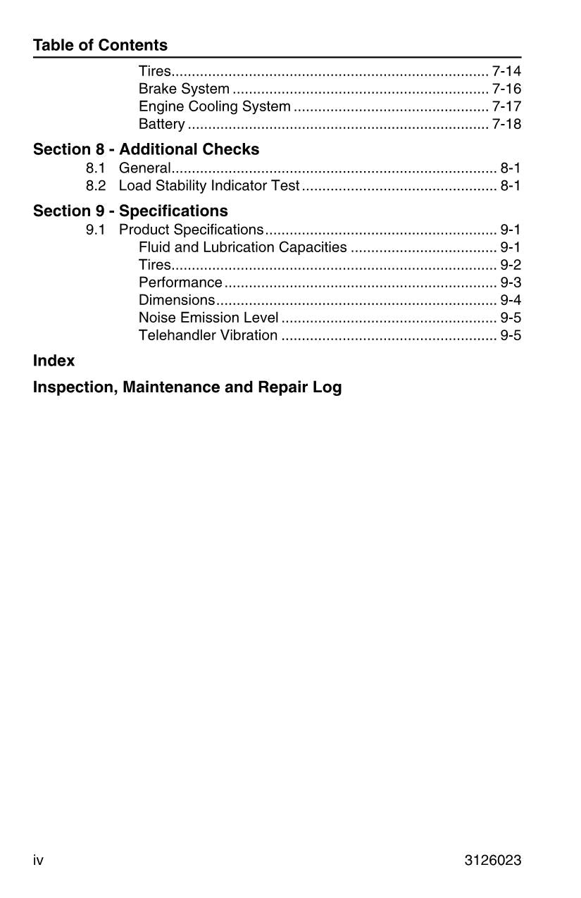 JLG 266 266 LoPro 307 Telehandler Maintenance Operation Operators Manual