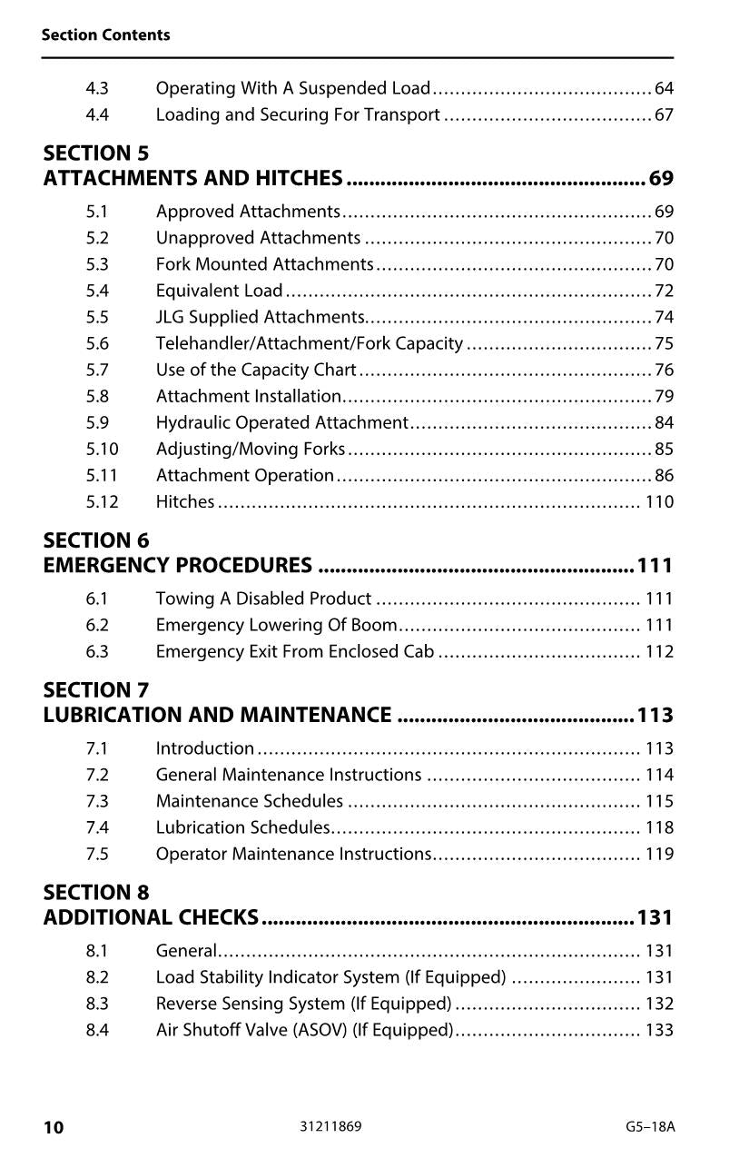 JLG G5-18A Telehandler Maintenance Operation Operators Manual 31211869